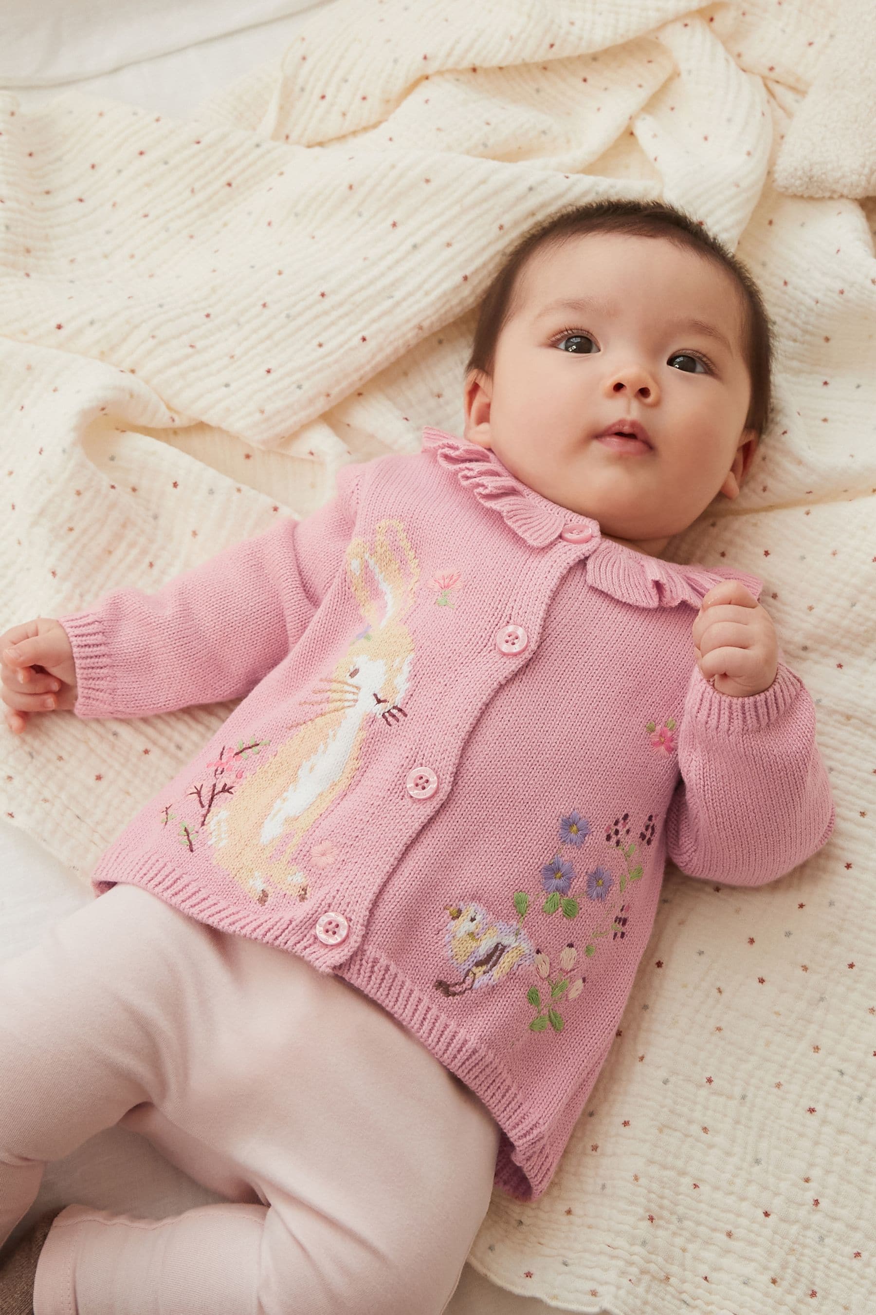 Pink Frill Embroidered Baby Cardigan (0mths-2yrs)-<span style="color: #ff2a00;">Fawry</span>