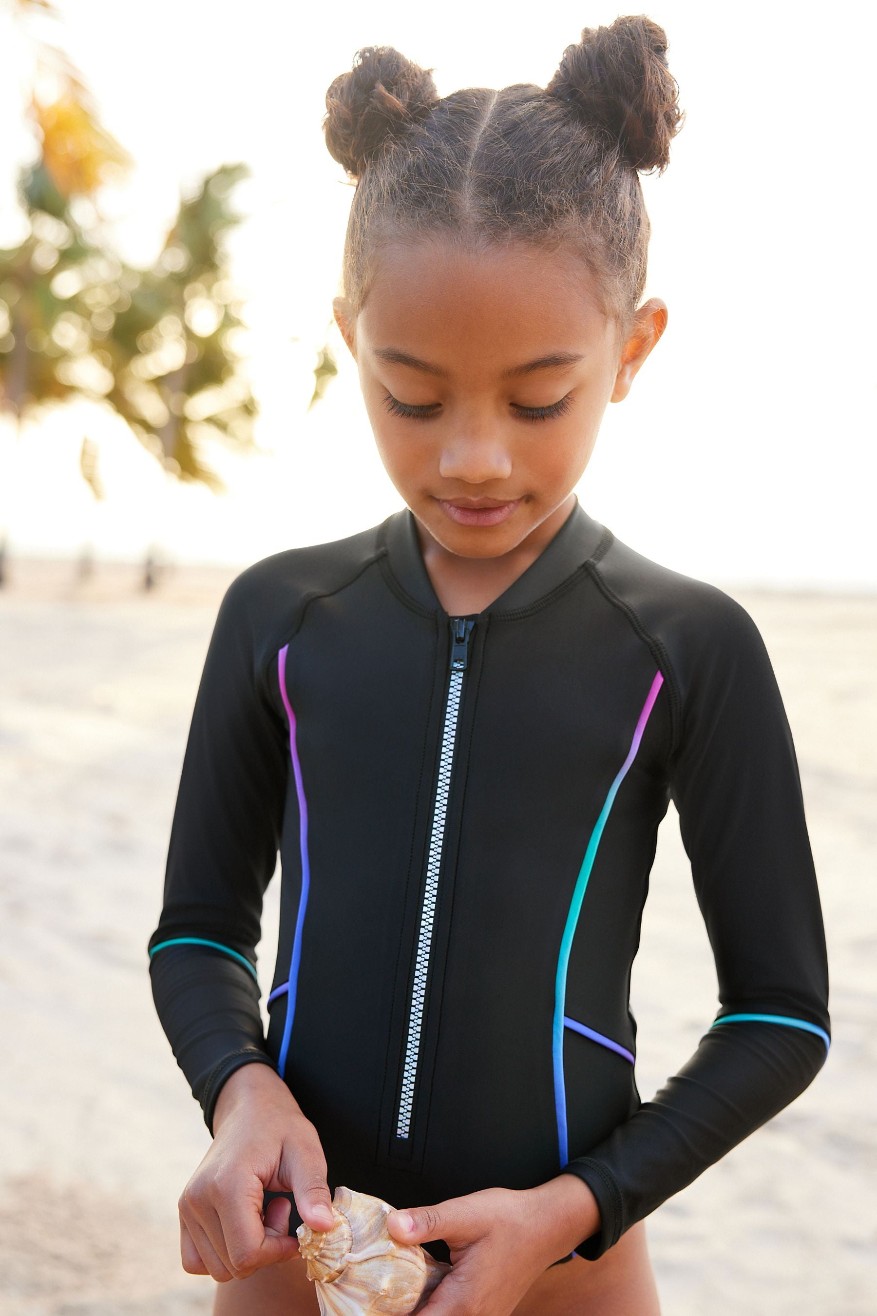 Black/Pink Ombre Long Sleeved Swimsuit (3-16yrs)