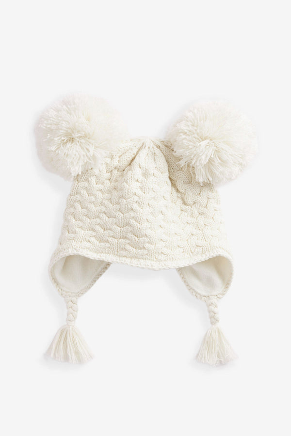 Cream Double Pom Baby Trapper Hat (0mths-2yrs)-<span style="color: #ff2a00;">Fawry</span>