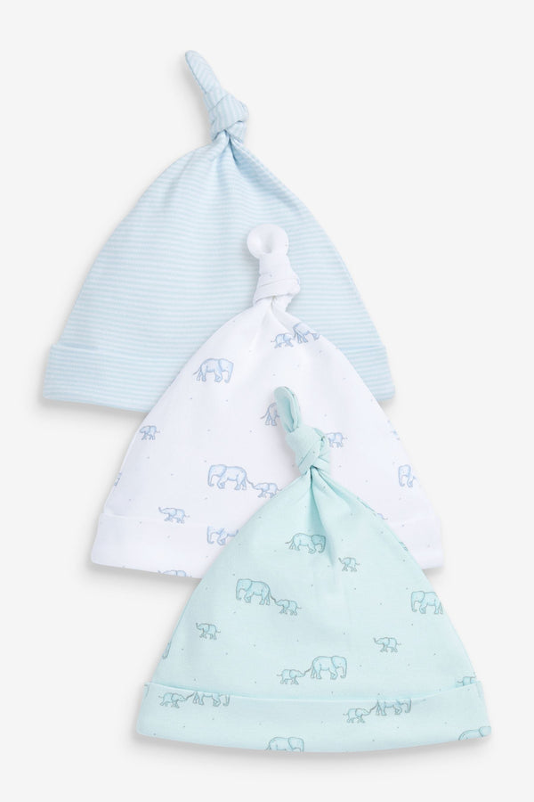 Blue Elephant Baby Tie Top Hats 3 Pack (0-18mths)