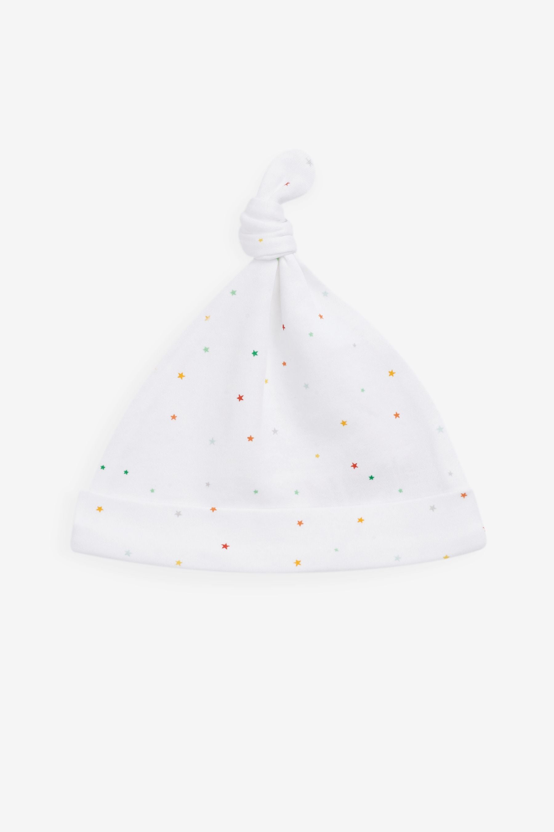 White Bright Rainbow Print Baby Tie Top Hats 3 Pack (0-12mths)