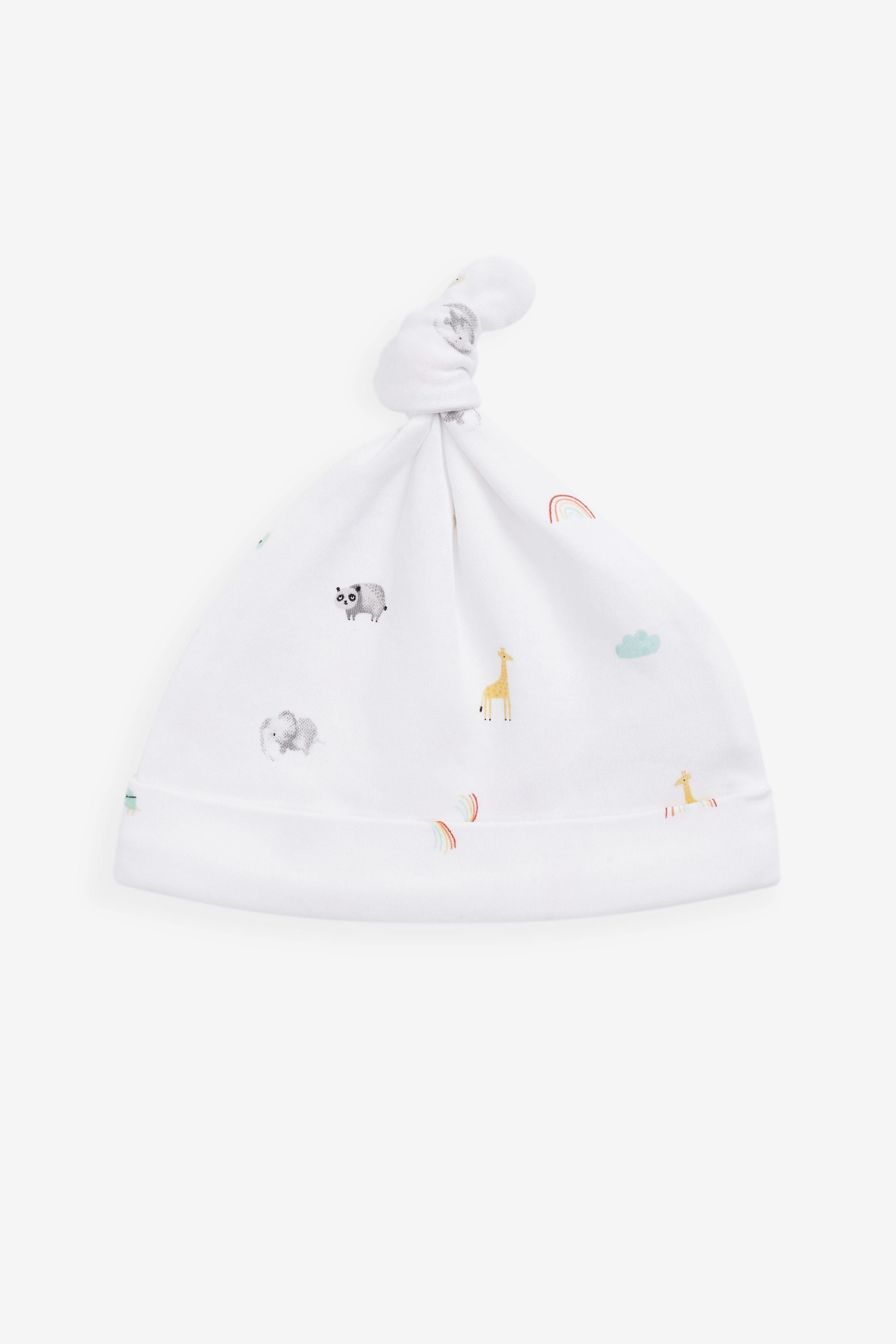 White Bright Rainbow Print Baby Tie Top Hats 3 Pack (0-12mths)