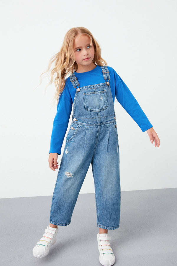 Mid Blue Denim Mom 100% Cotton Dungarees (3-16yrs)