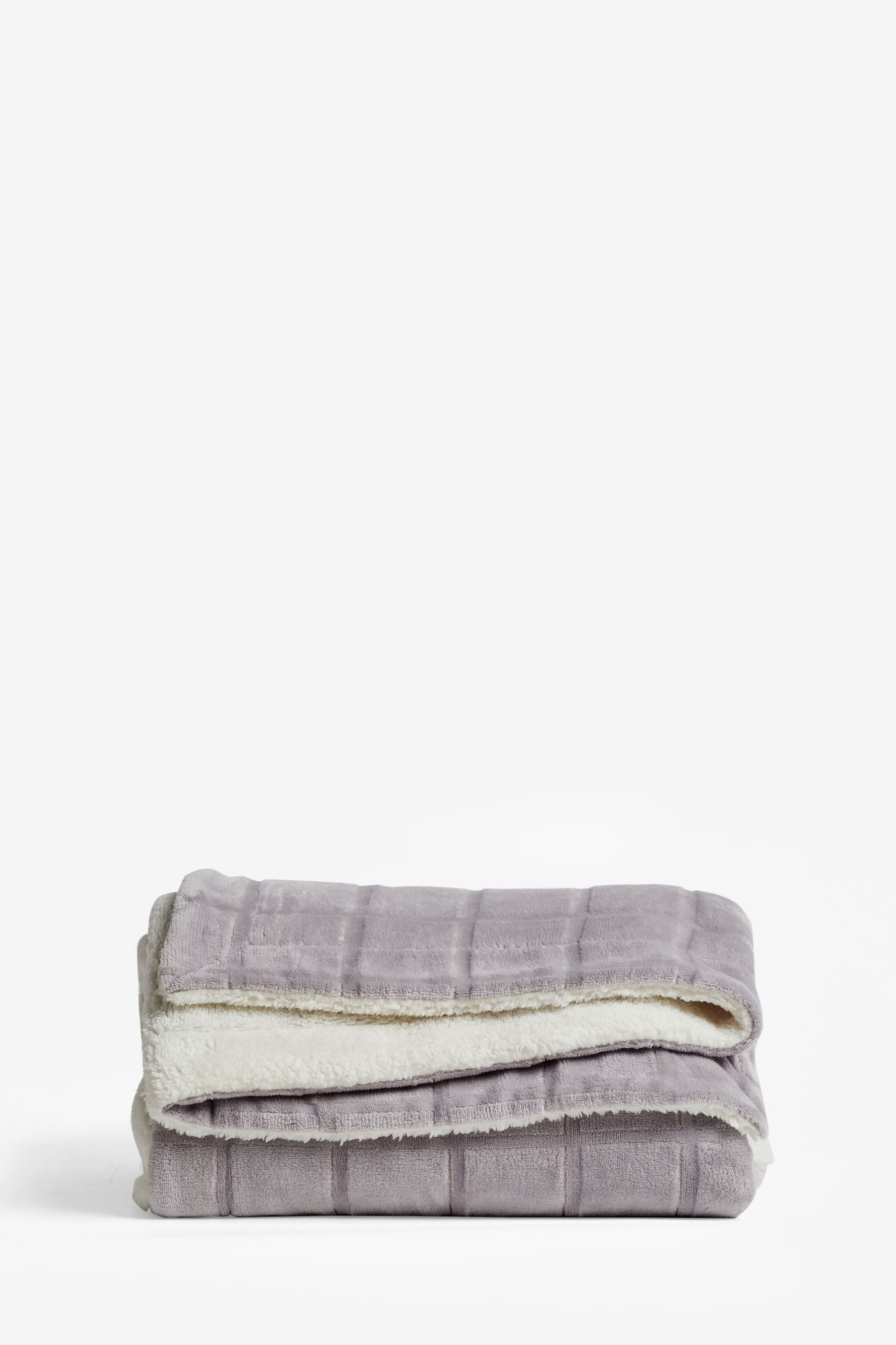 Grey Cosy Sherpa Fleece Grid Throw