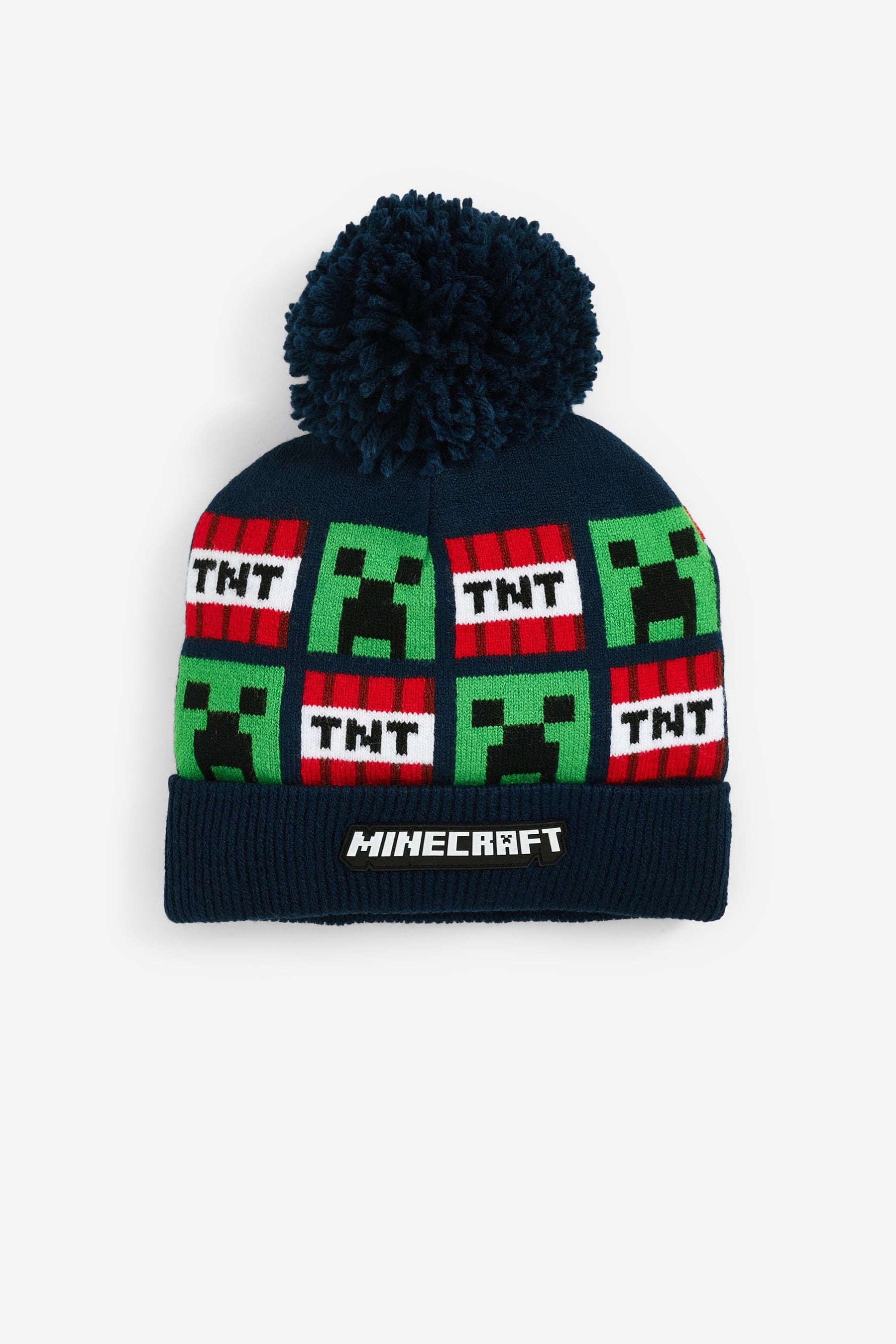 Minecraft Navy Blue License Knitted Pom Hat (3-16yrs)