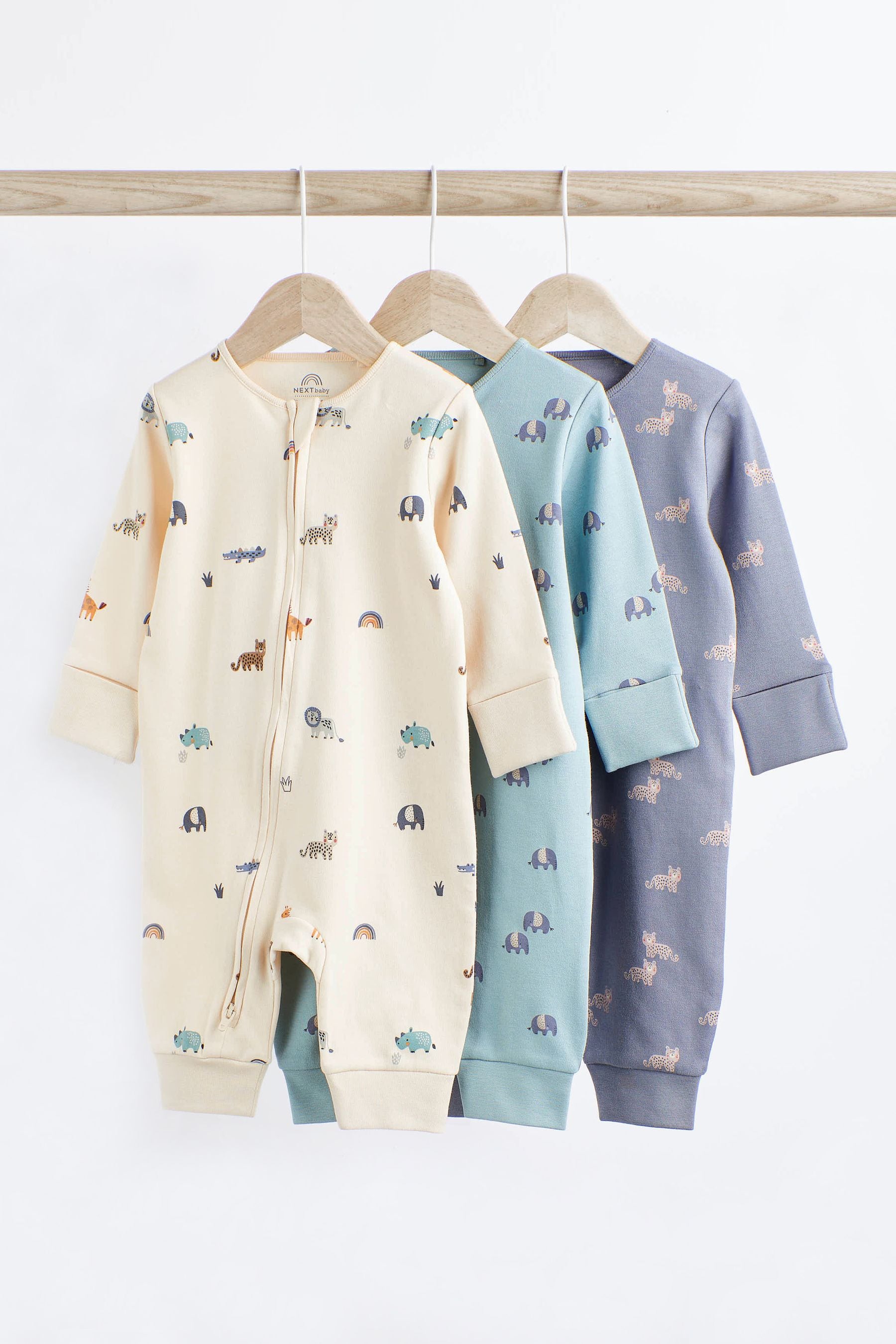 Teal Blue Baby 100% Cotton Footless Sleepsuits 3 Pack With Zip (0mths-3yrs)