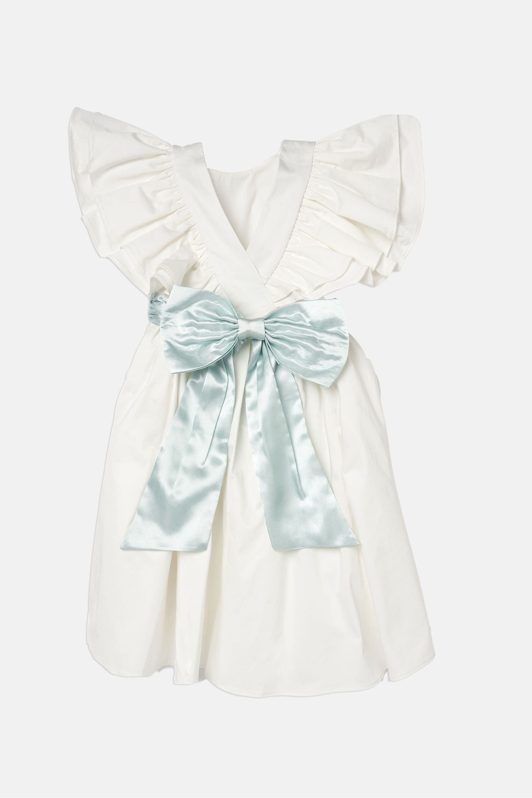 White/Green Angel & Rocket Taffeta Ruffle Bow Sylvie Dress