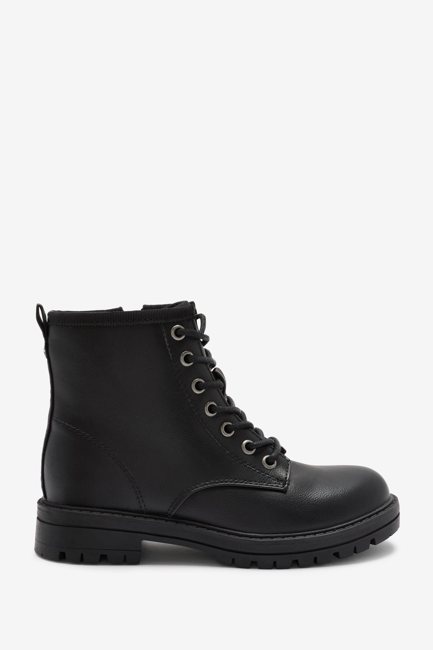 Black Wide Fit (G) Warm Lined Lace-Up Boots