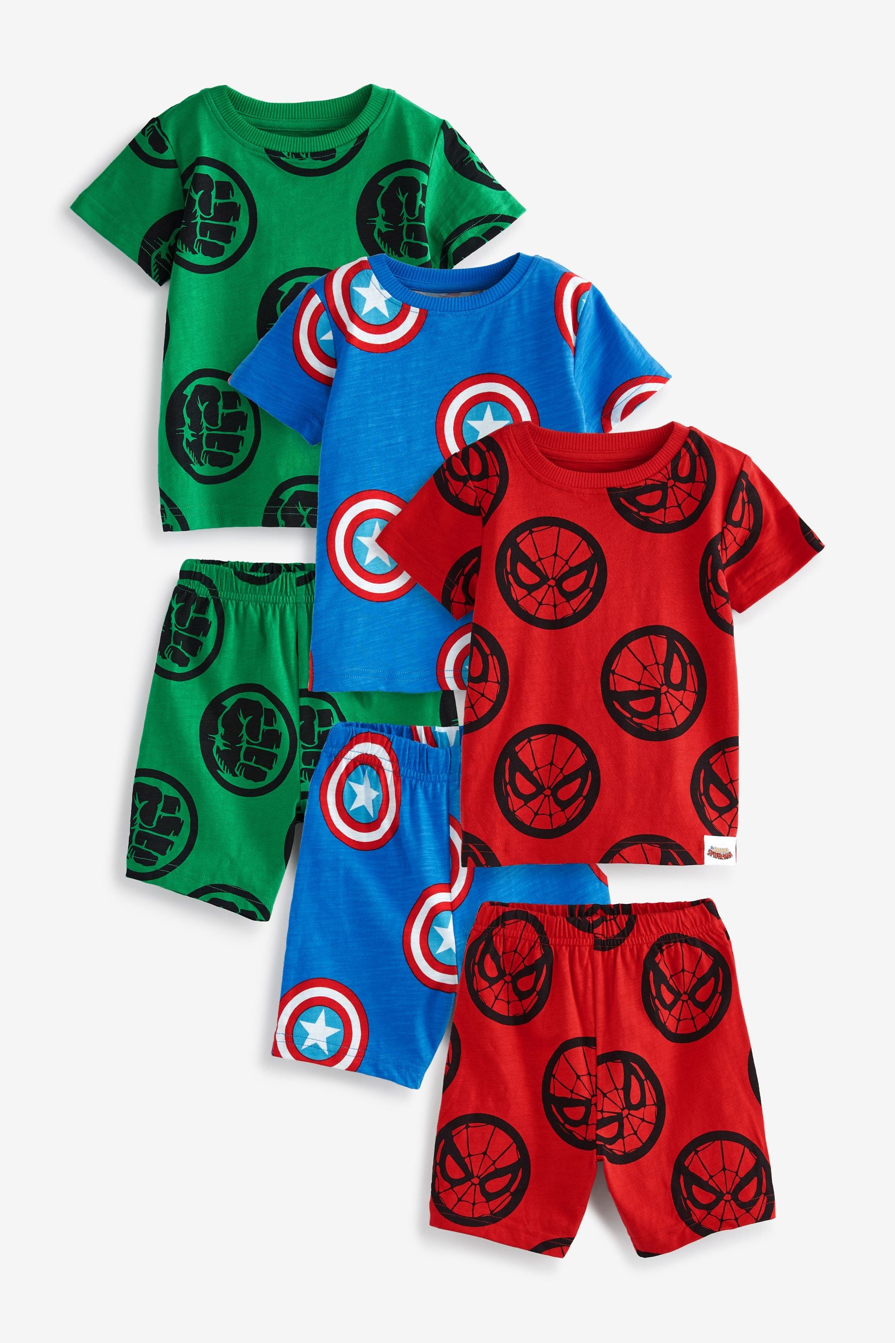 Marvel 100% Cotton Short Pyjamas 3 Pack (12mths-12yrs)