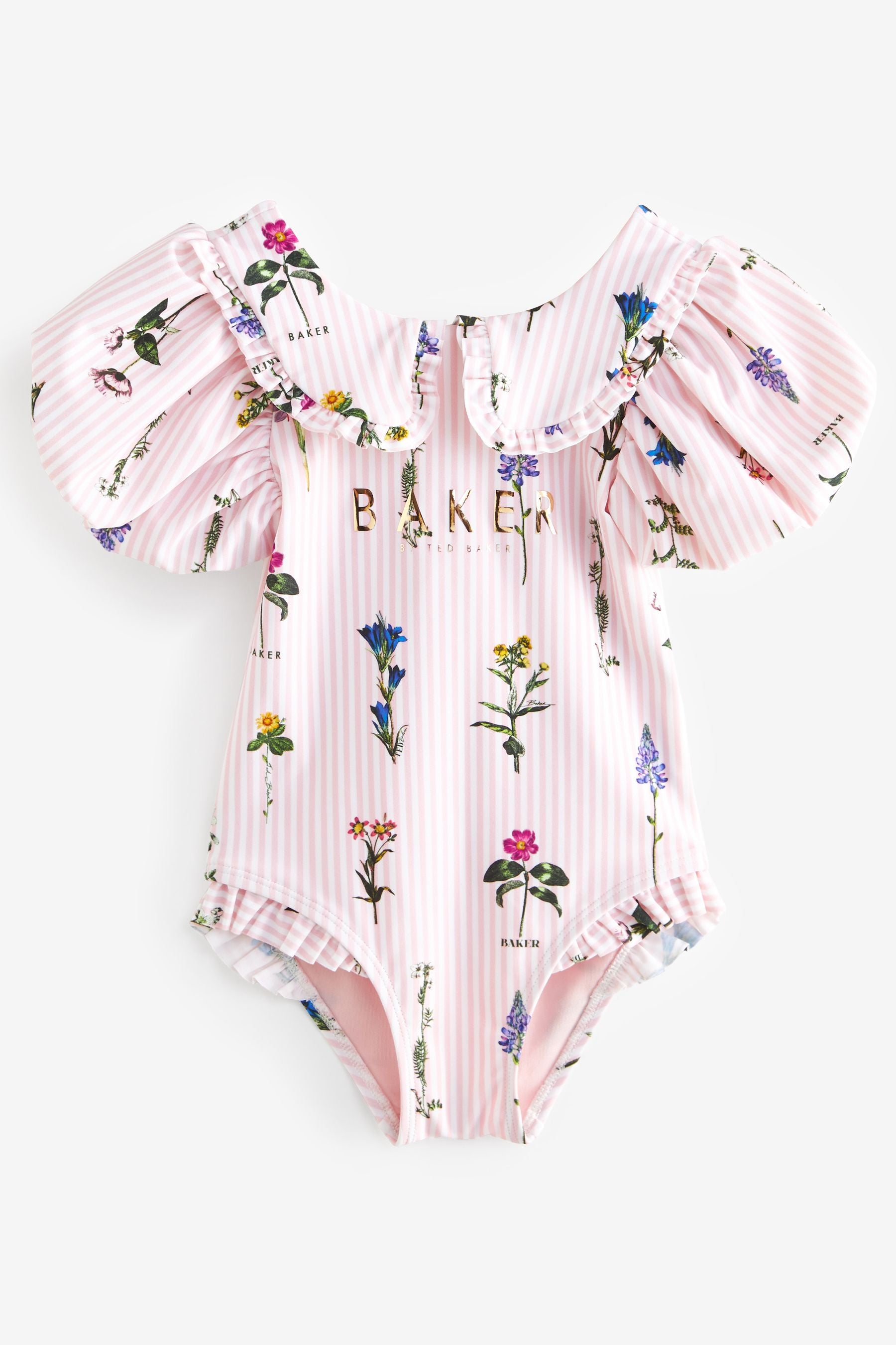 Baker by Ted Baker Pink Collared Striped Swimsuit