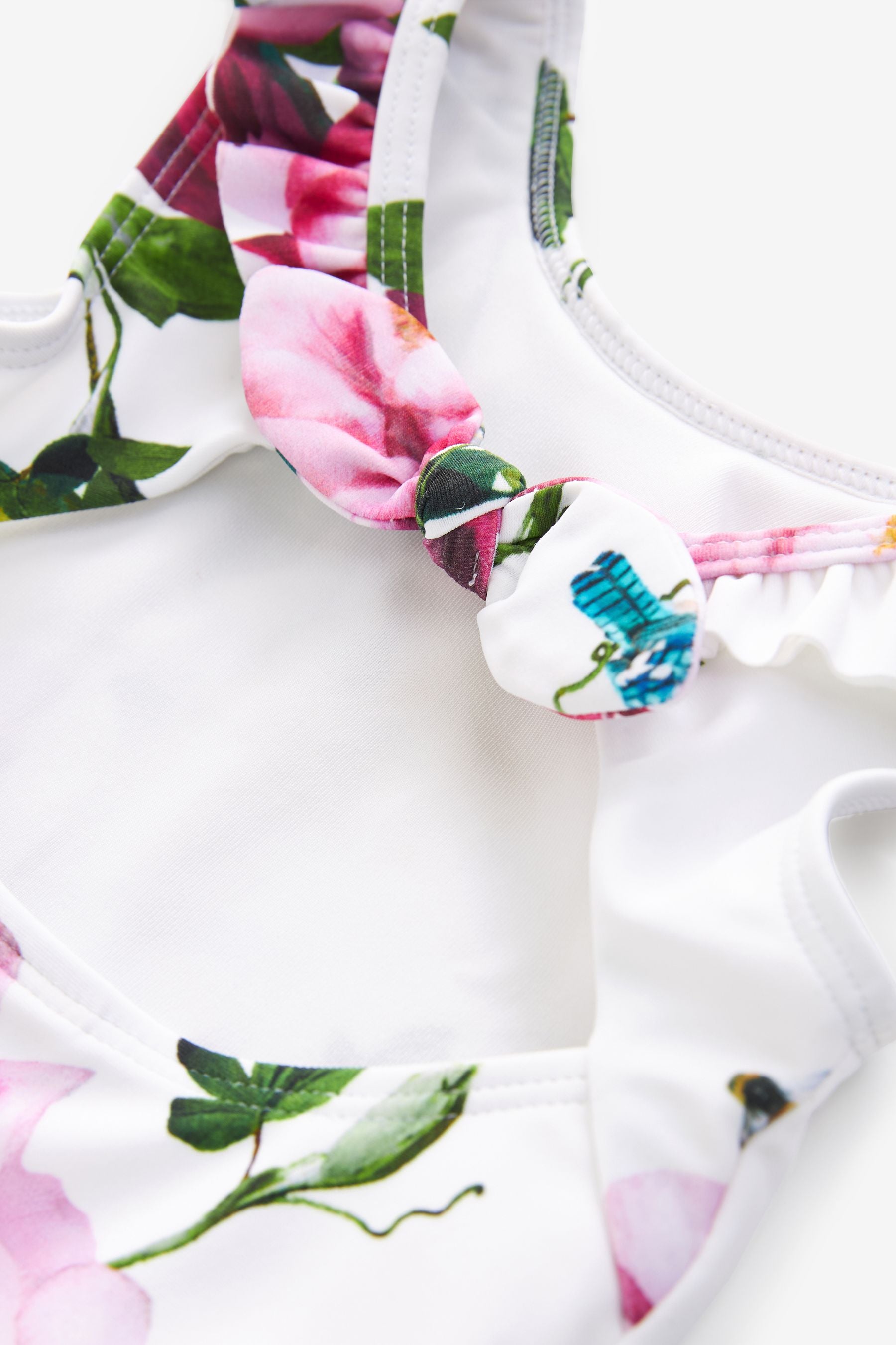 Baker by Ted Baker Floral Frilled White Swimsuit