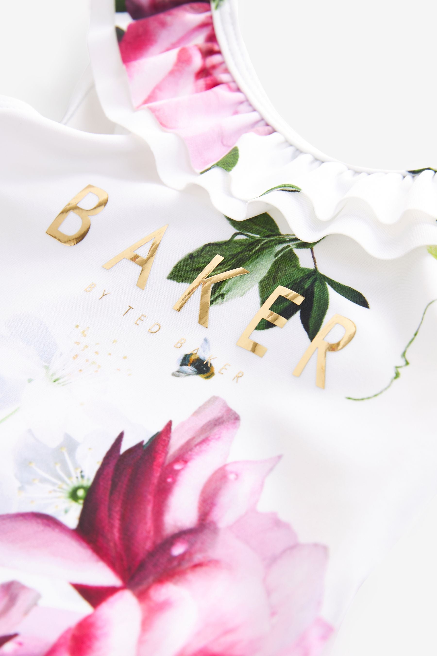 Baker by Ted Baker Floral Frilled White Swimsuit