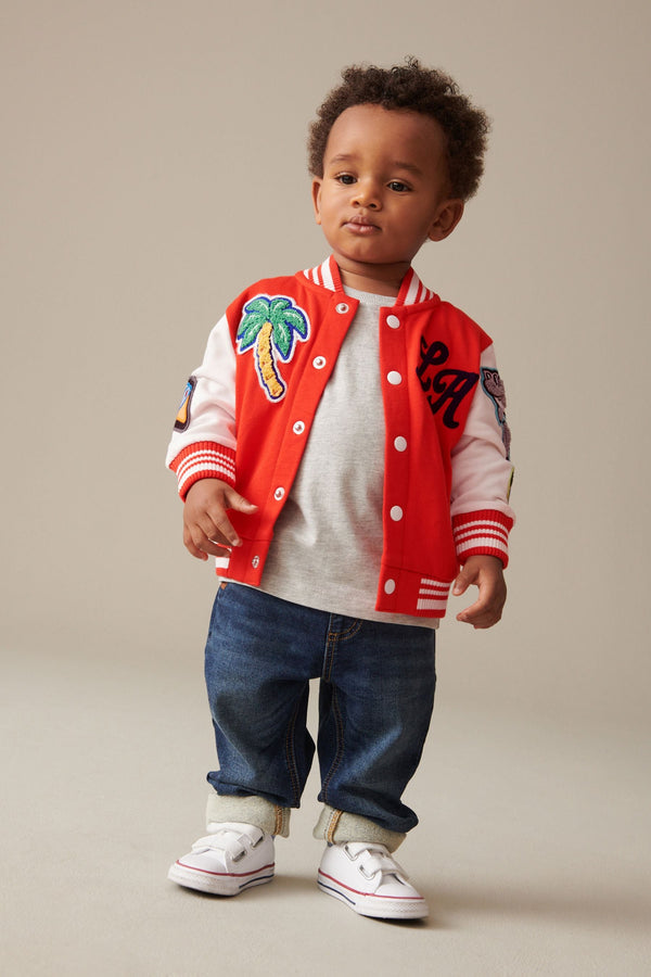 Bright Red Letterman 100% Cotton Jacket (3mths-7yrs)