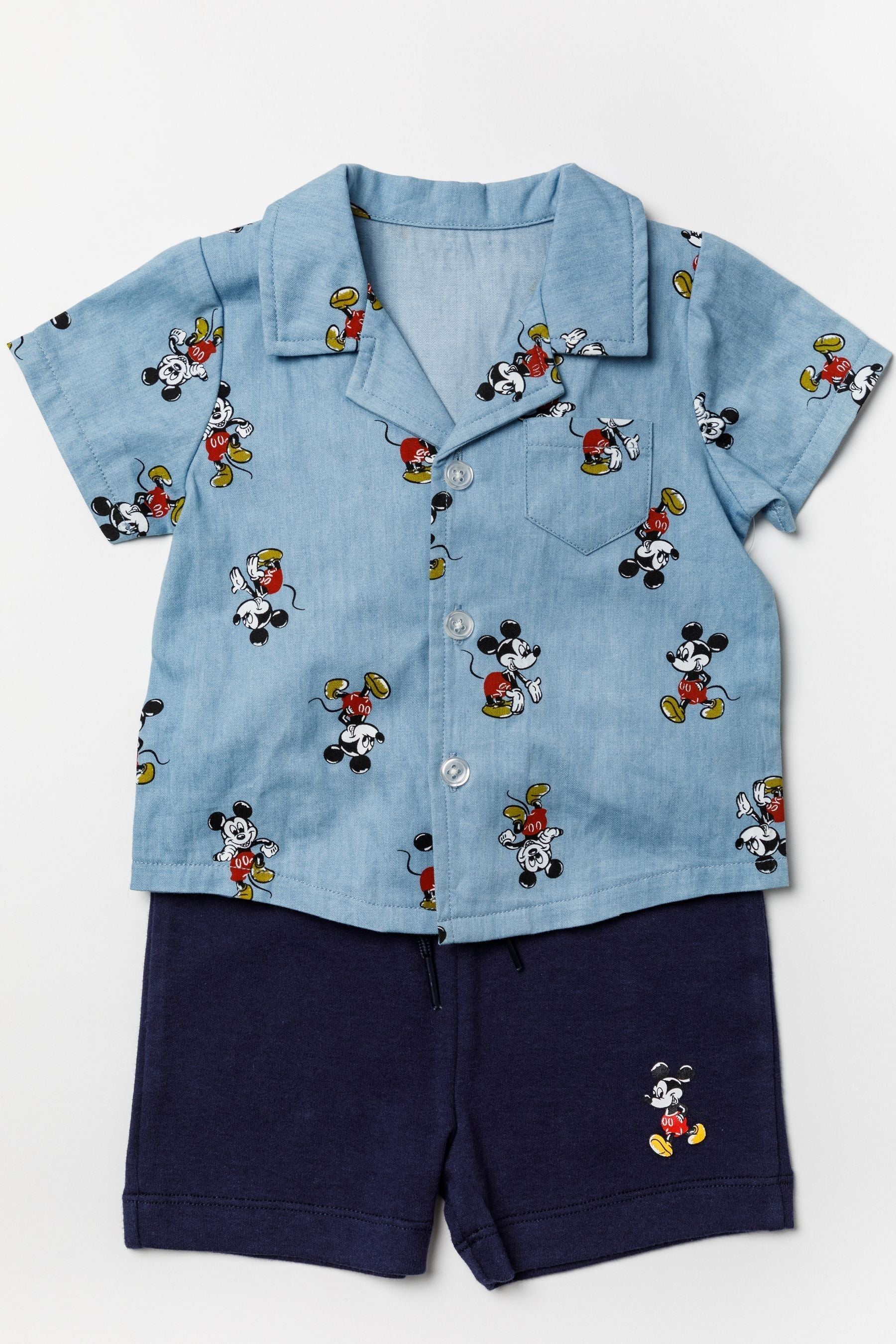 Disney Blue Mickey Mouse Chambray Shirt And Shorts Set