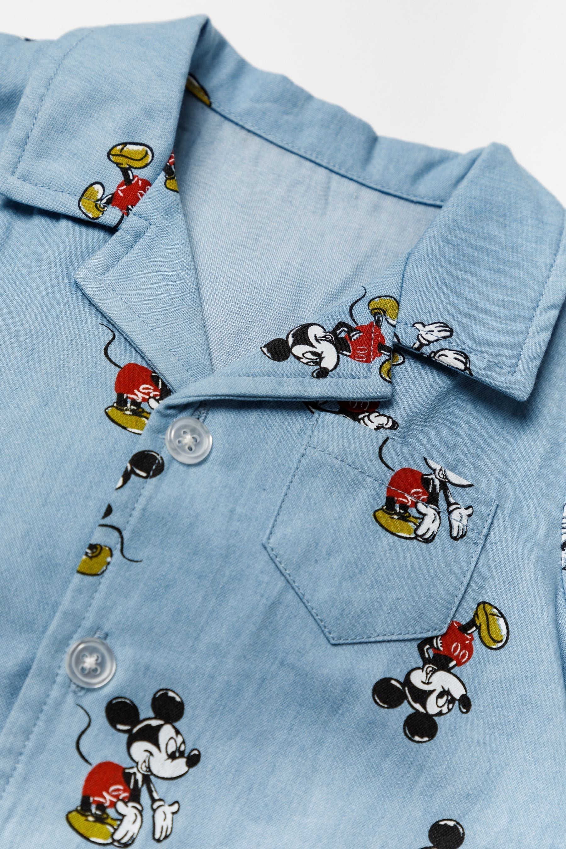 Disney Blue Mickey Mouse Chambray Shirt And Shorts Set