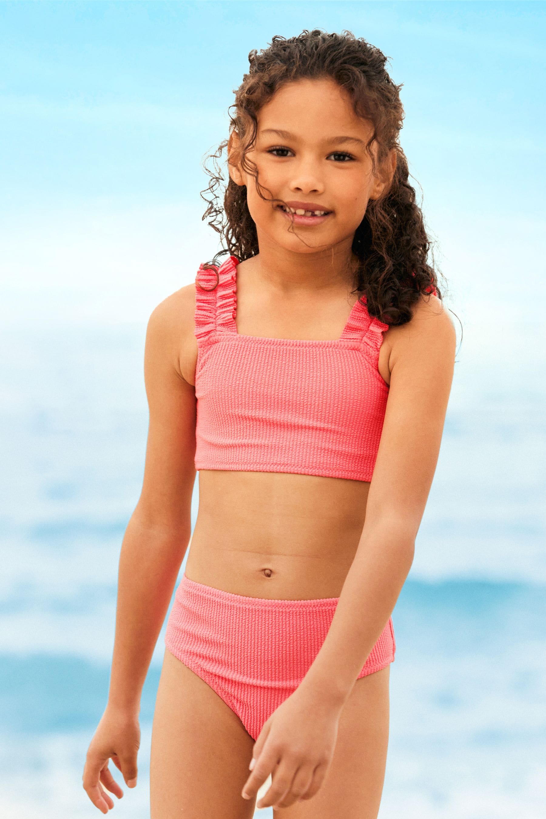 Coral Pink Ruched Strap Bikini (3-16yrs)