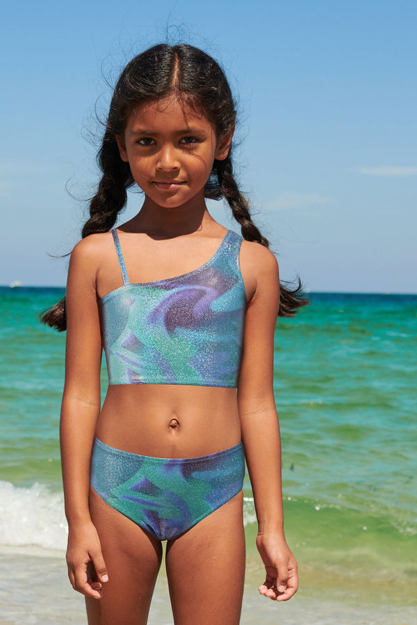 Green/Blue One Shoulder Bikini (3-16yrs)