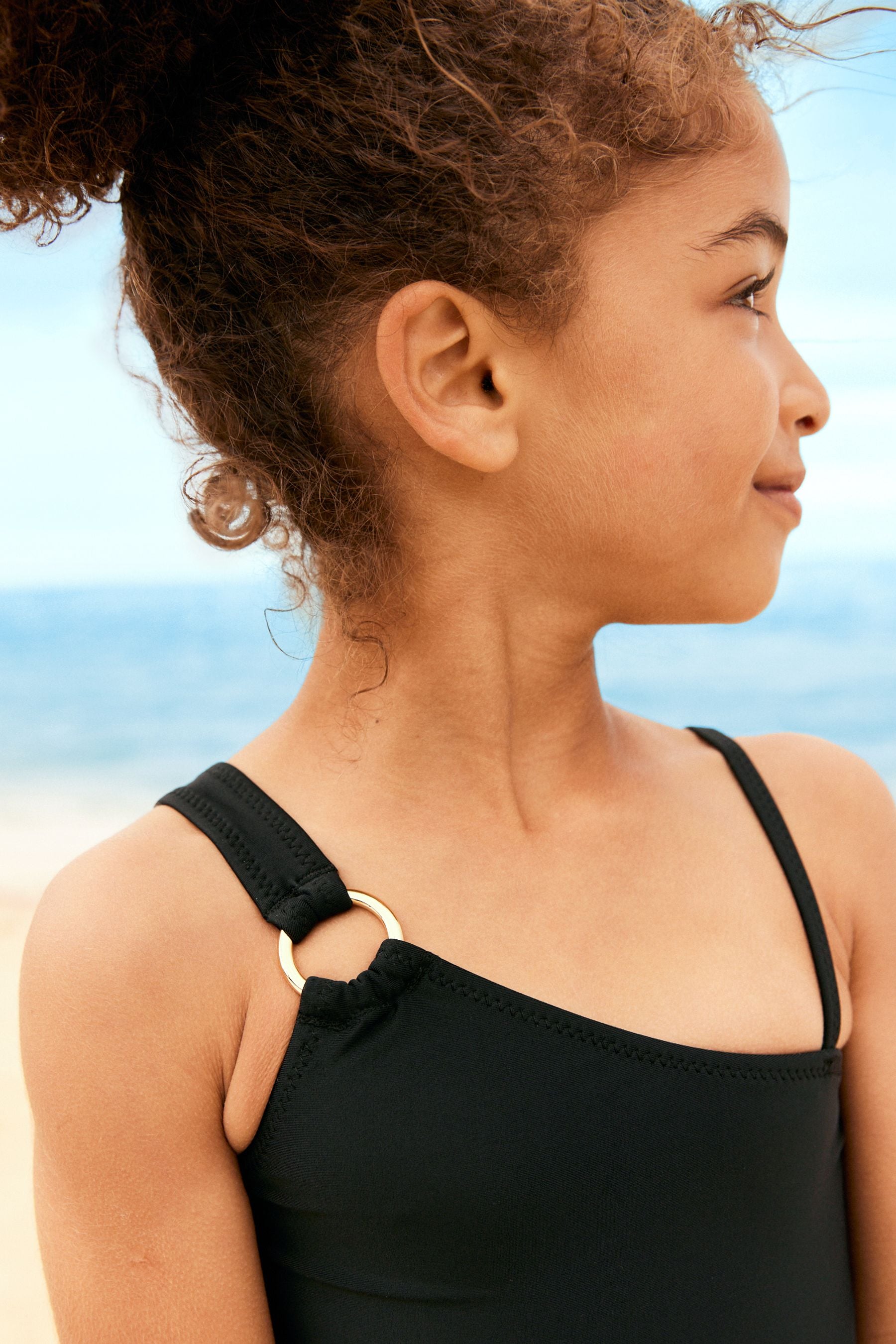 Black One Shoulder Swimsuit (7-16yrs)