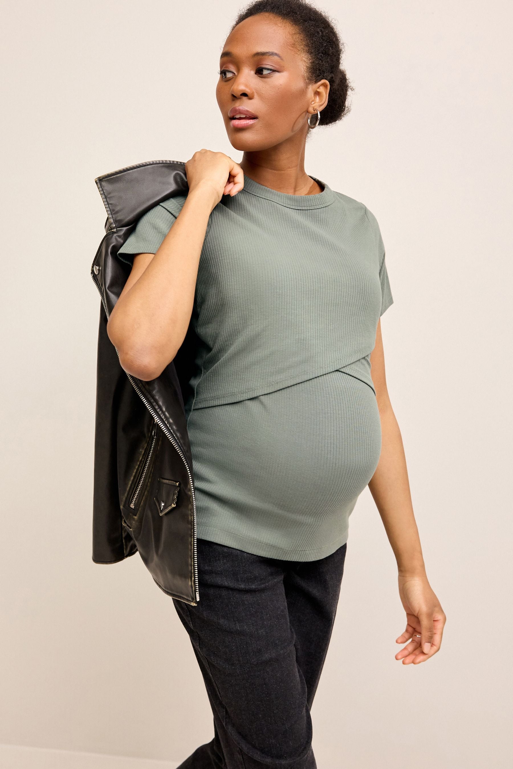 Khaki Green Maternity Nursing T-Shirt