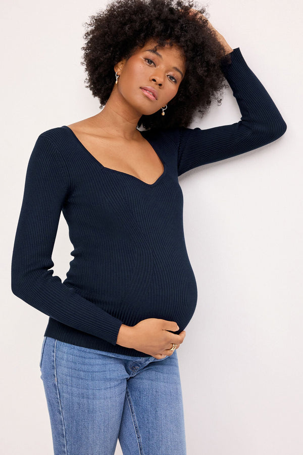 Navy Blue Sweetheart Neckline Maternity Top