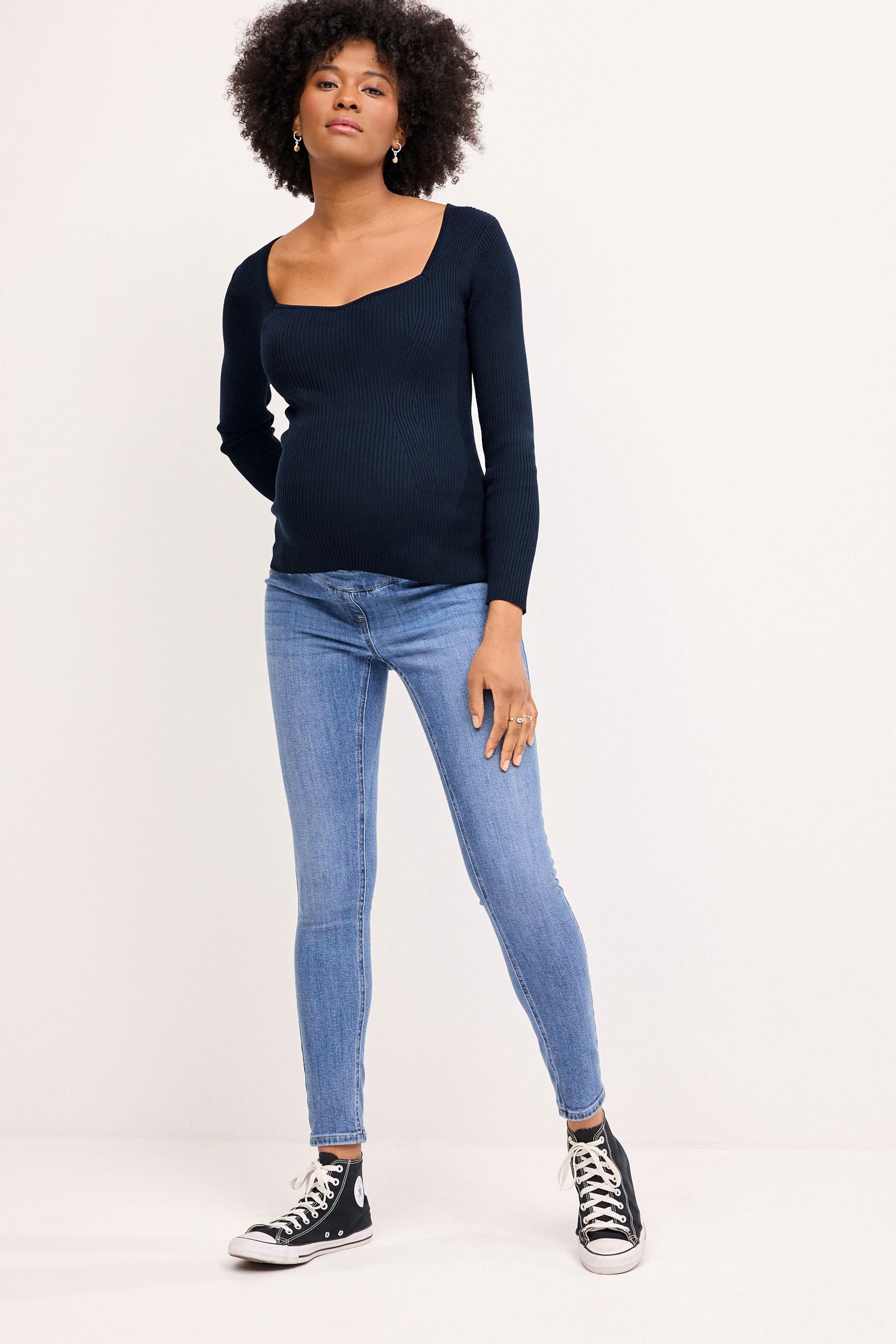 Navy Blue Sweetheart Neckline Maternity Top