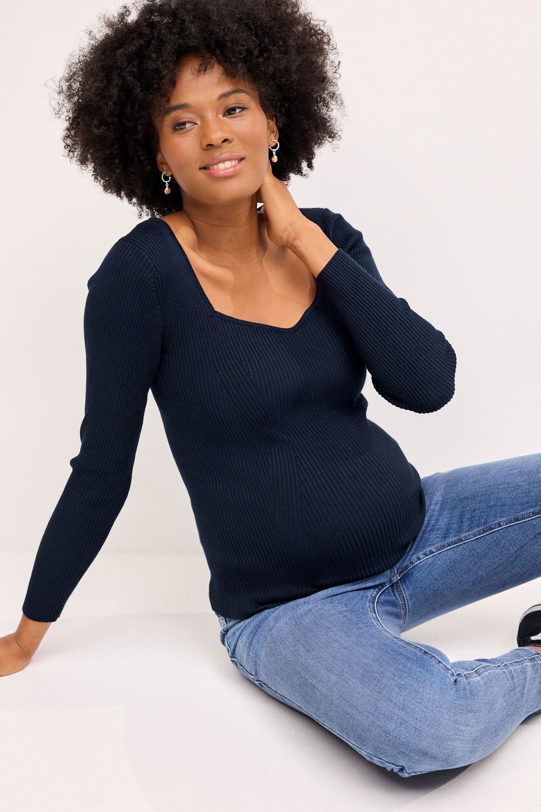 Navy Blue Sweetheart Neckline Maternity Top