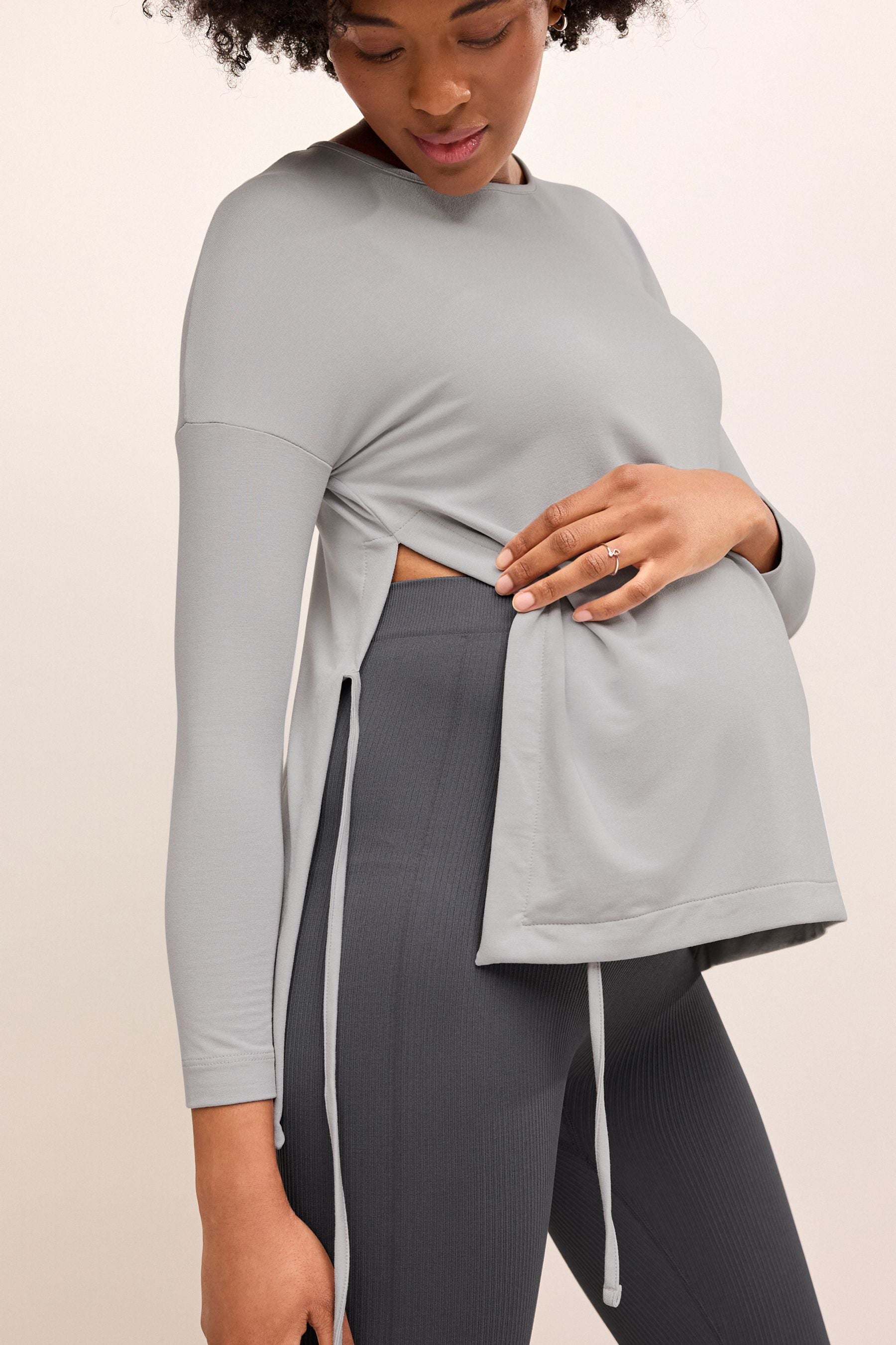 Grey Side Tie Maternity T-Shirt