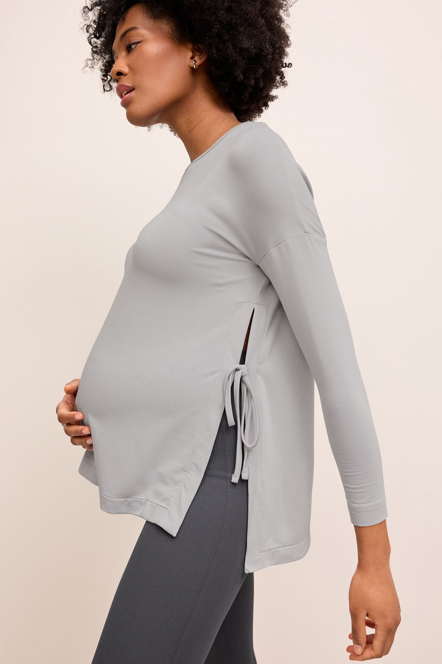 Grey Side Tie Maternity T-Shirt