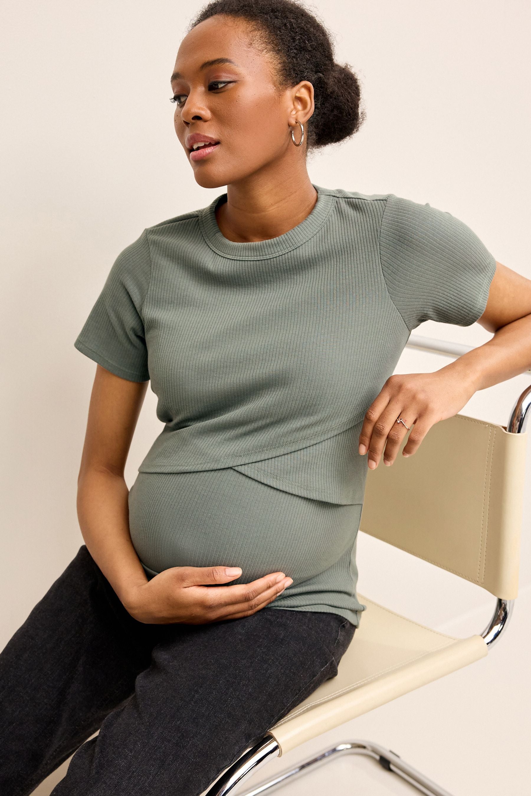 Khaki Green Maternity Nursing T-Shirt