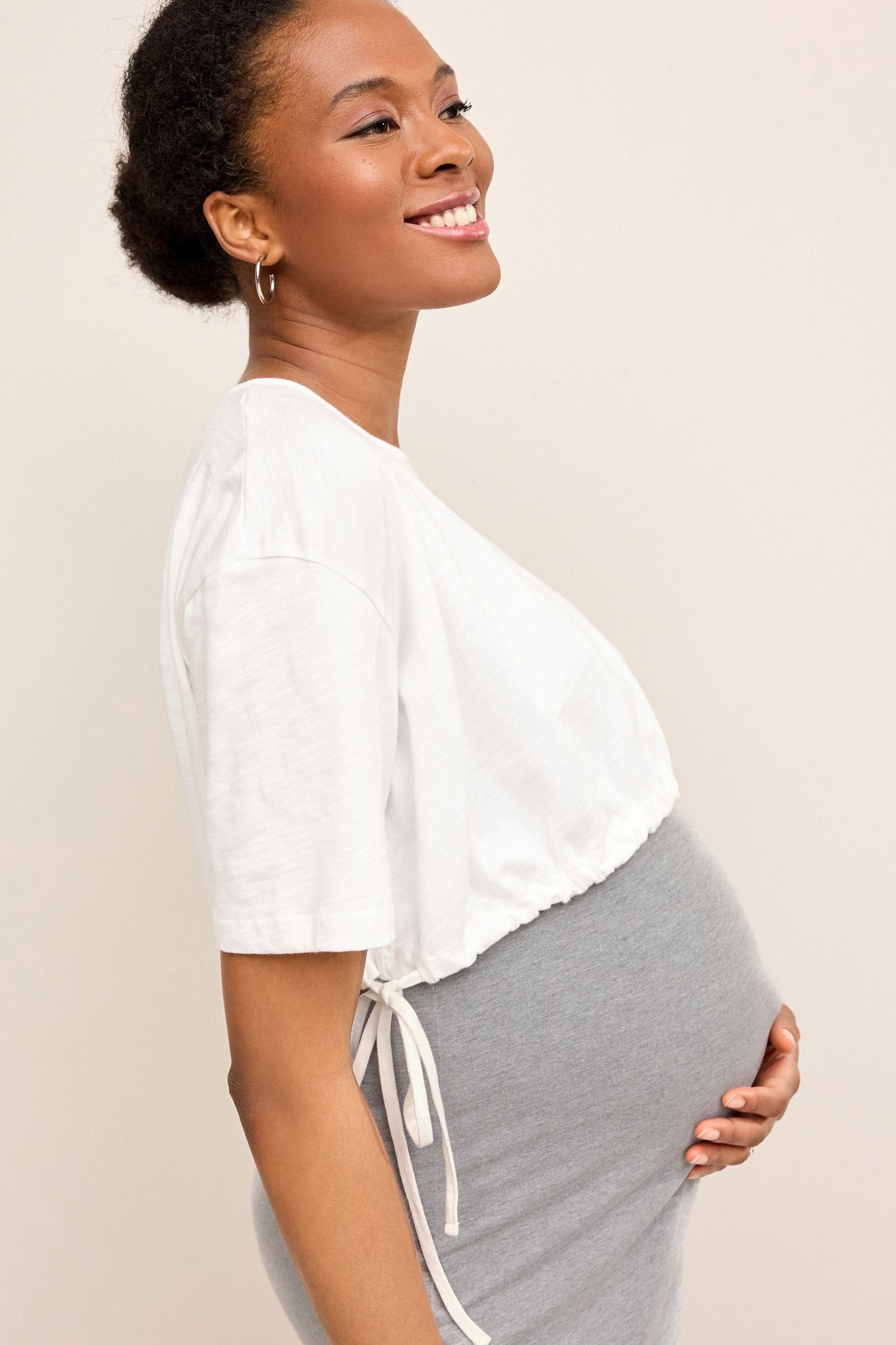 Grey/White Layered Maternity Nursing Dress