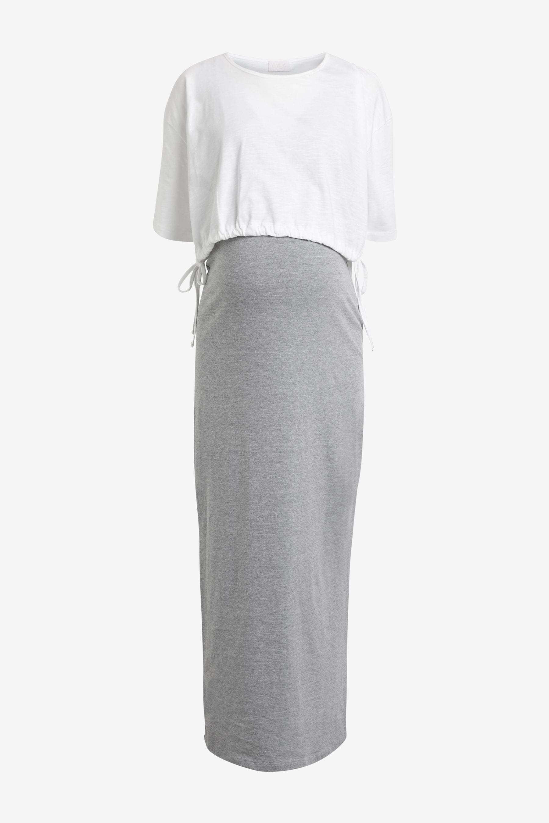 Grey/White Layered Maternity Nursing Dress