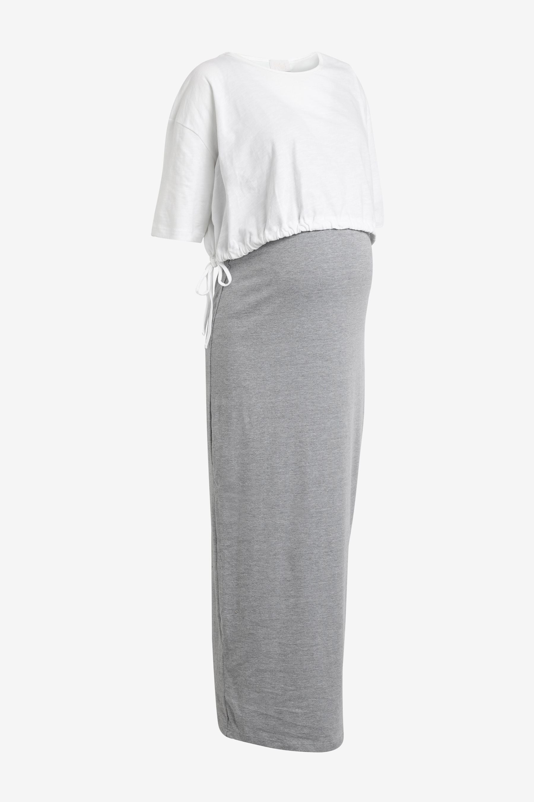 Grey/White Layered Maternity Nursing Dress