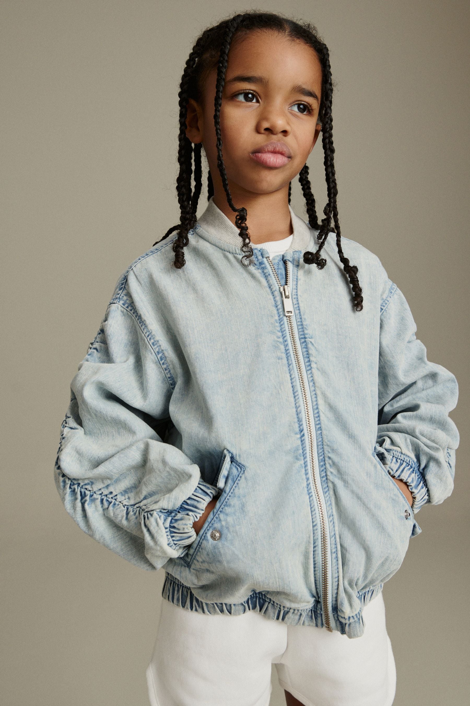 Denim Bleach Wash Bomber Jacket (3-16yrs)