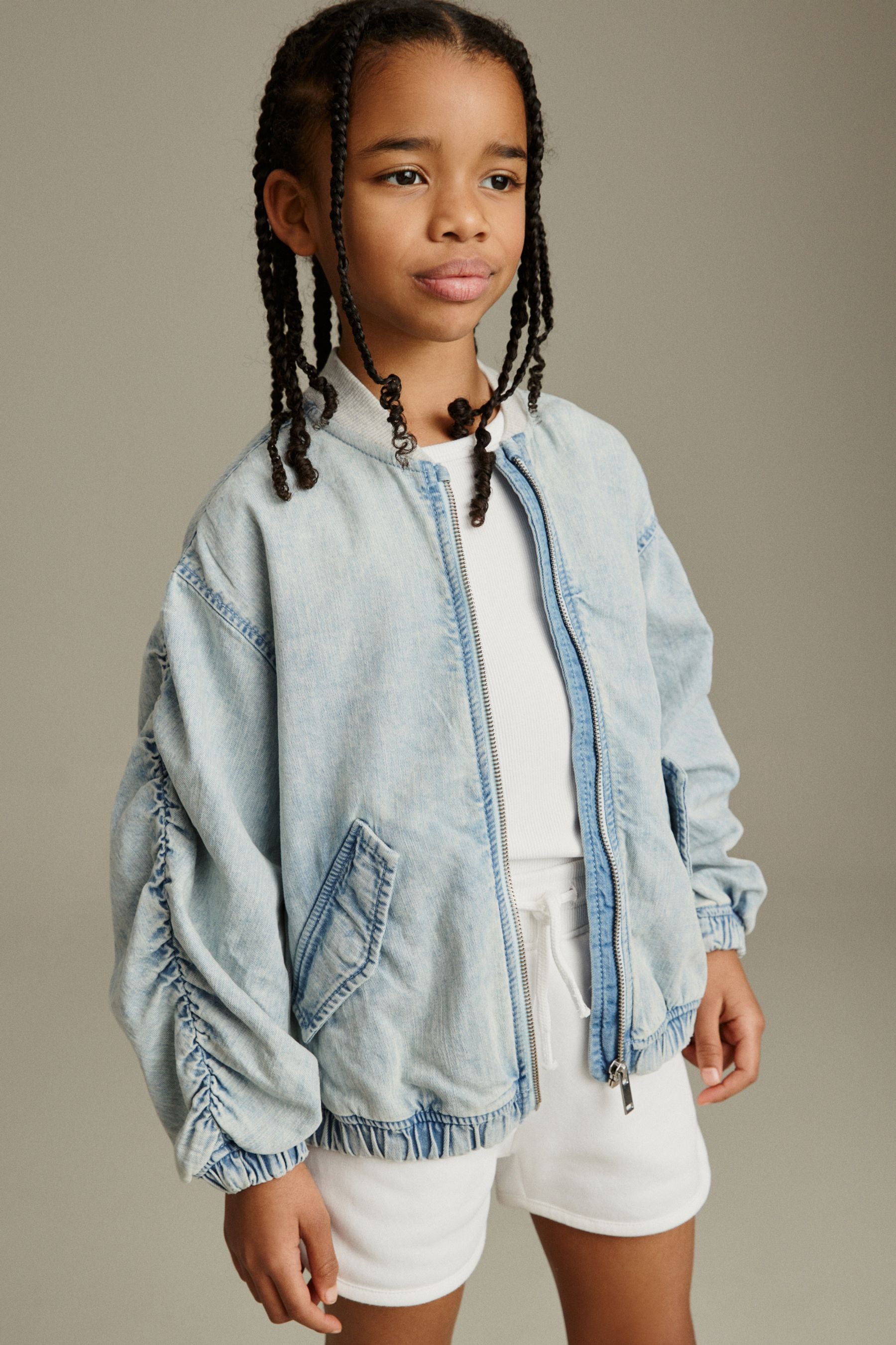 Denim Bleach Wash Bomber Jacket (3-16yrs)