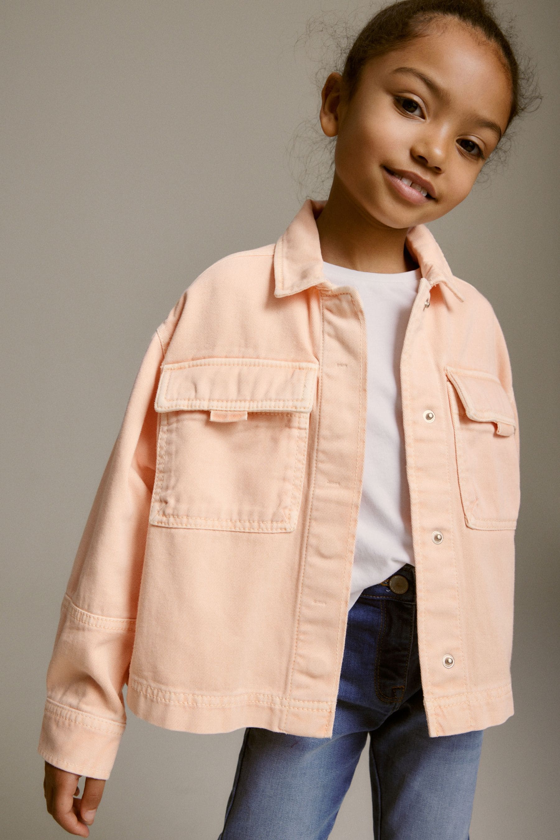 Peach Pink Crop Cotton Shacket (3-16yrs)