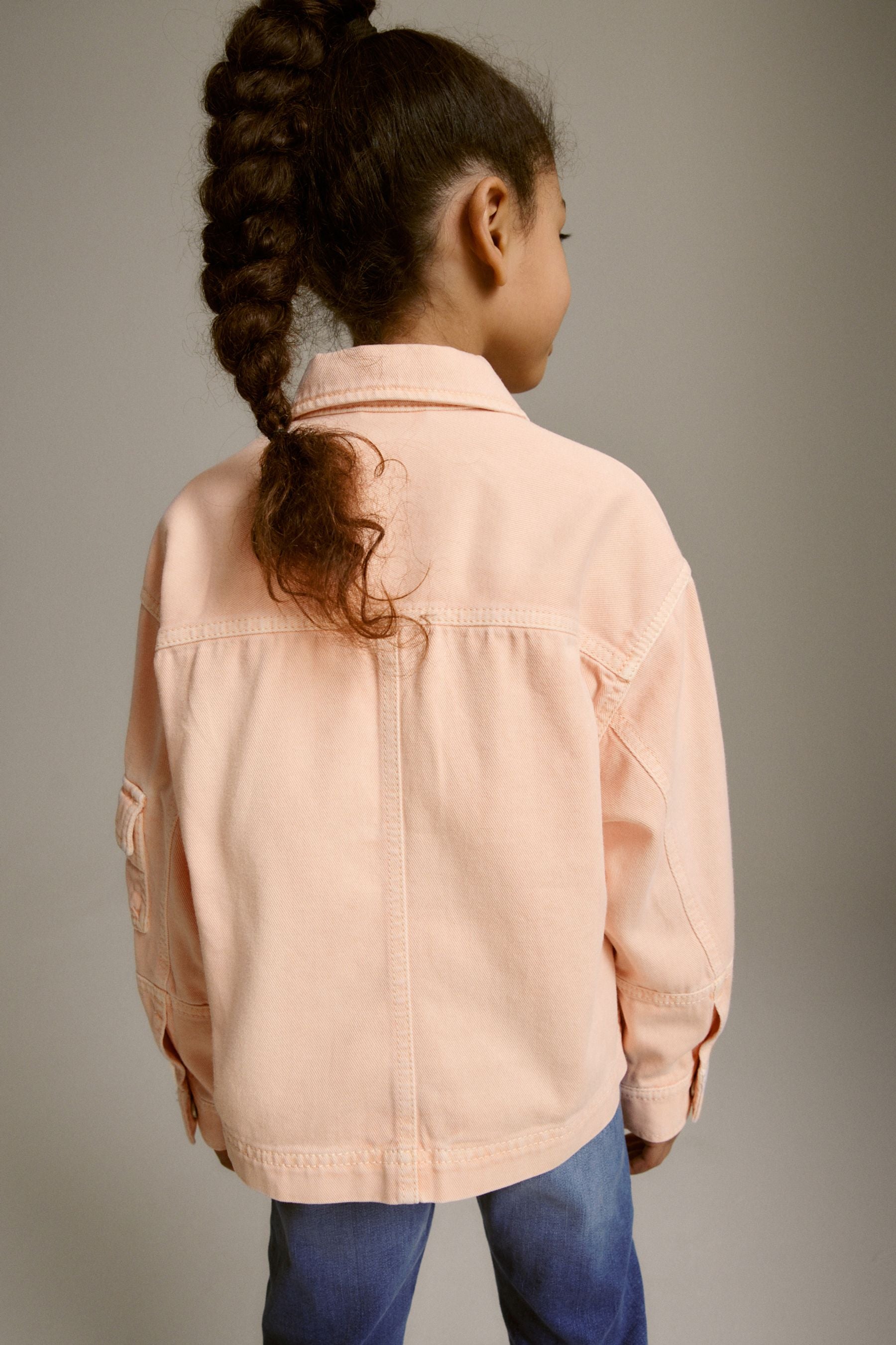 Peach Pink Crop Cotton Shacket (3-16yrs)