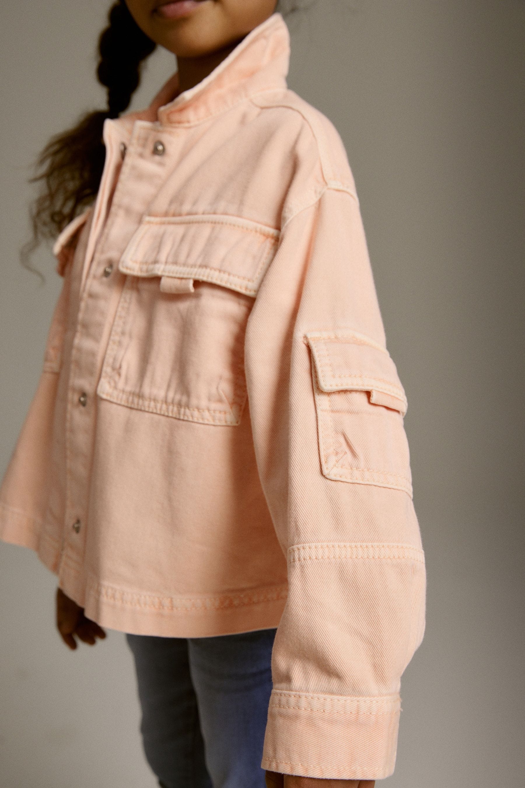 Peach Pink Crop Cotton Shacket (3-16yrs)