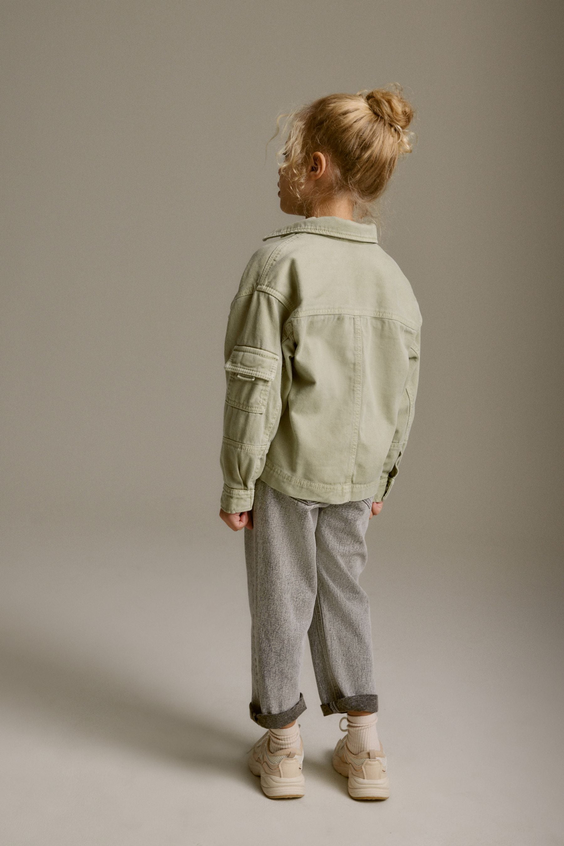 Khaki/Green Crop Cotton Shacket (3-16yrs)