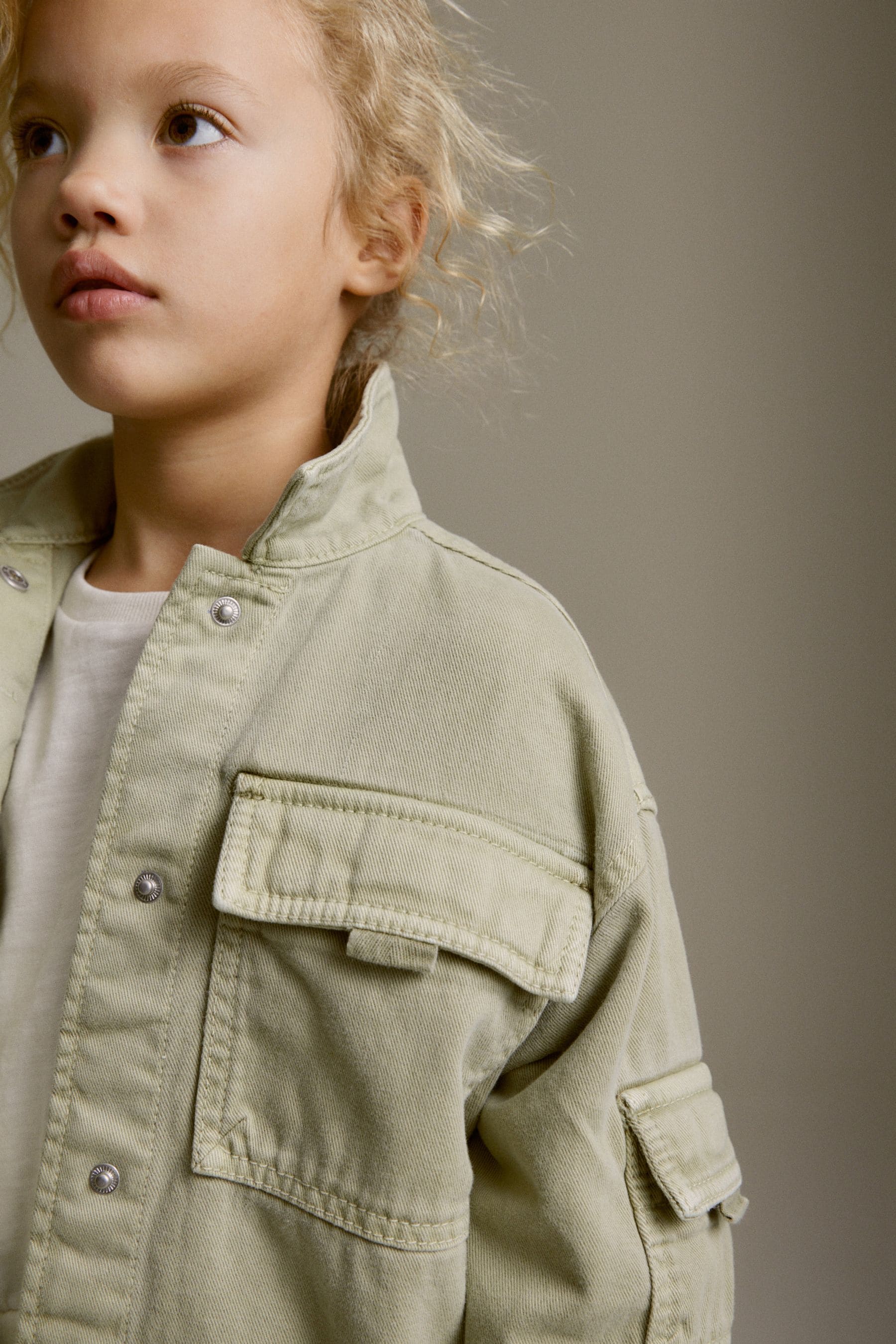 Khaki/Green Crop Cotton Shacket (3-16yrs)