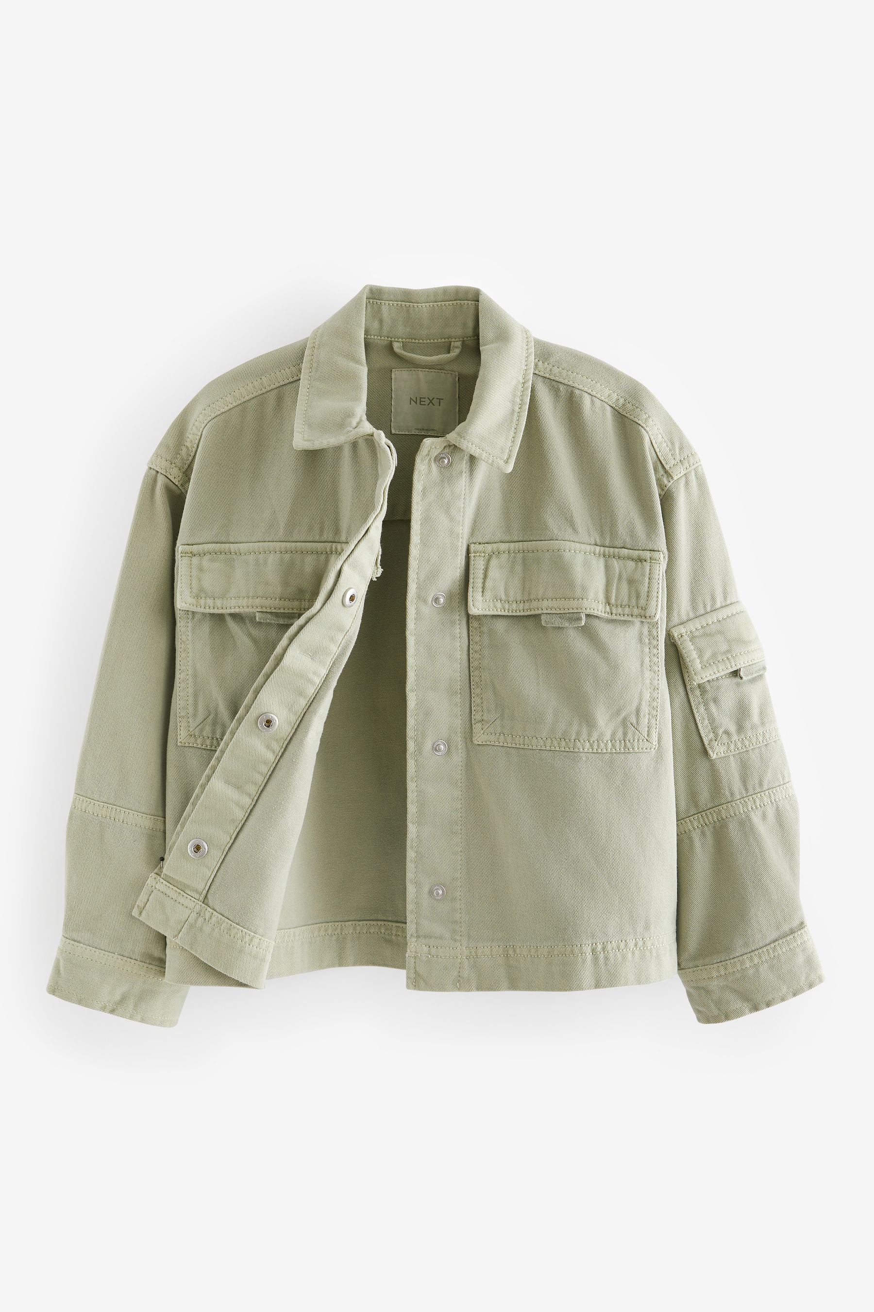 Khaki/Green Crop Cotton Shacket (3-16yrs)