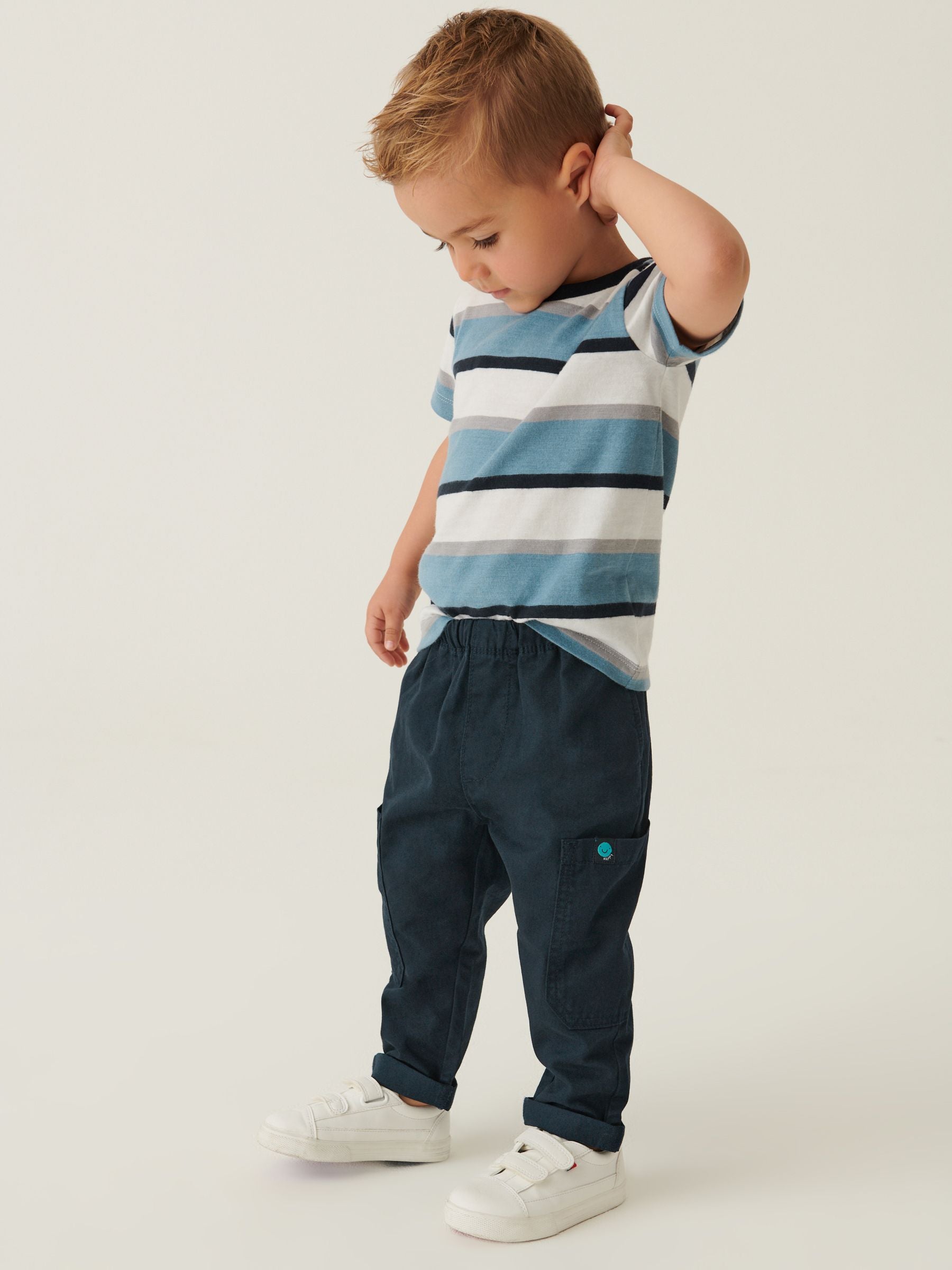 Navy Blue 100% Cotton Side Pocket Pull-On Trousers (3mths-7yrs)