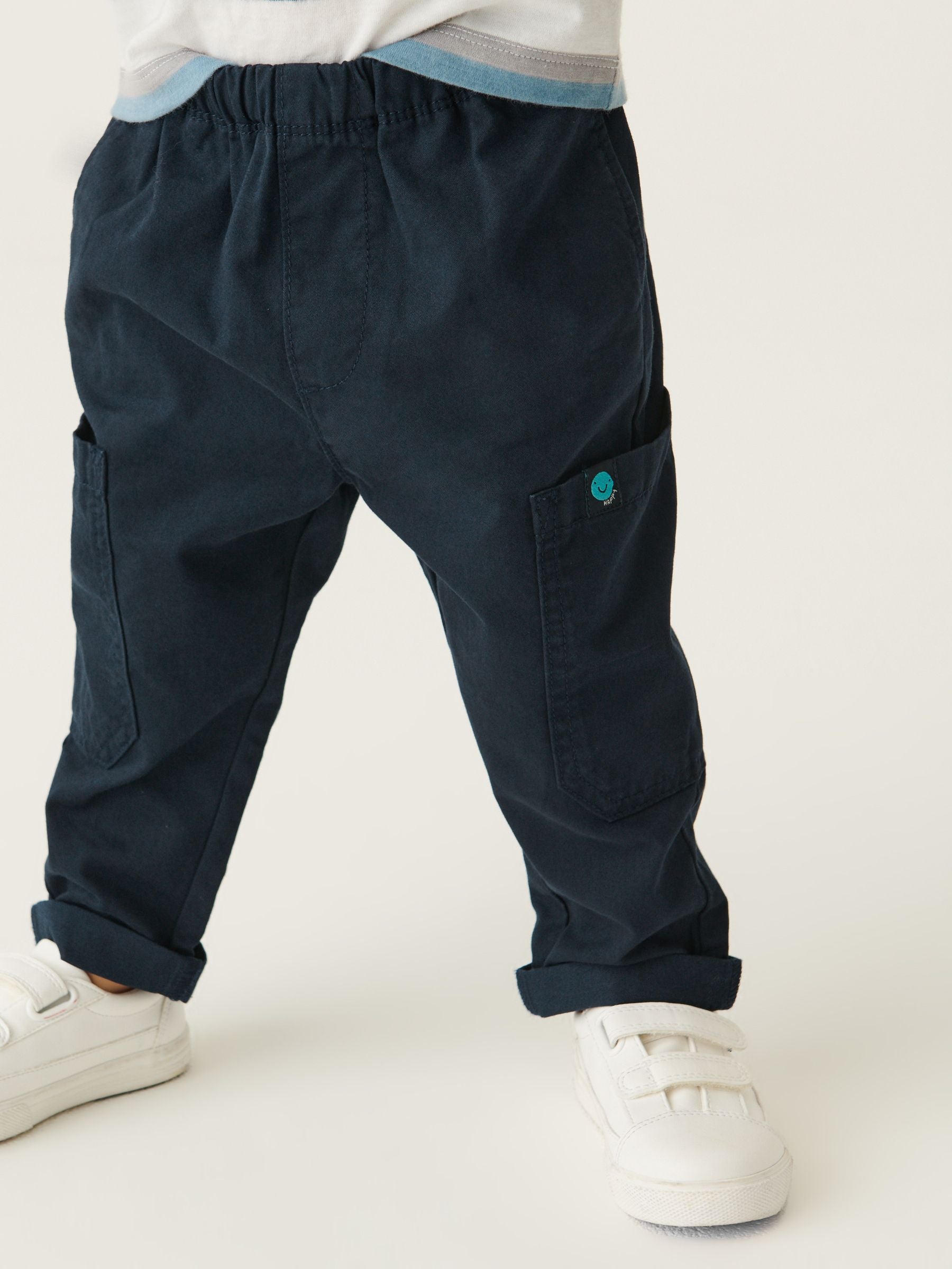 Navy Blue 100% Cotton Side Pocket Pull-On Trousers (3mths-7yrs)