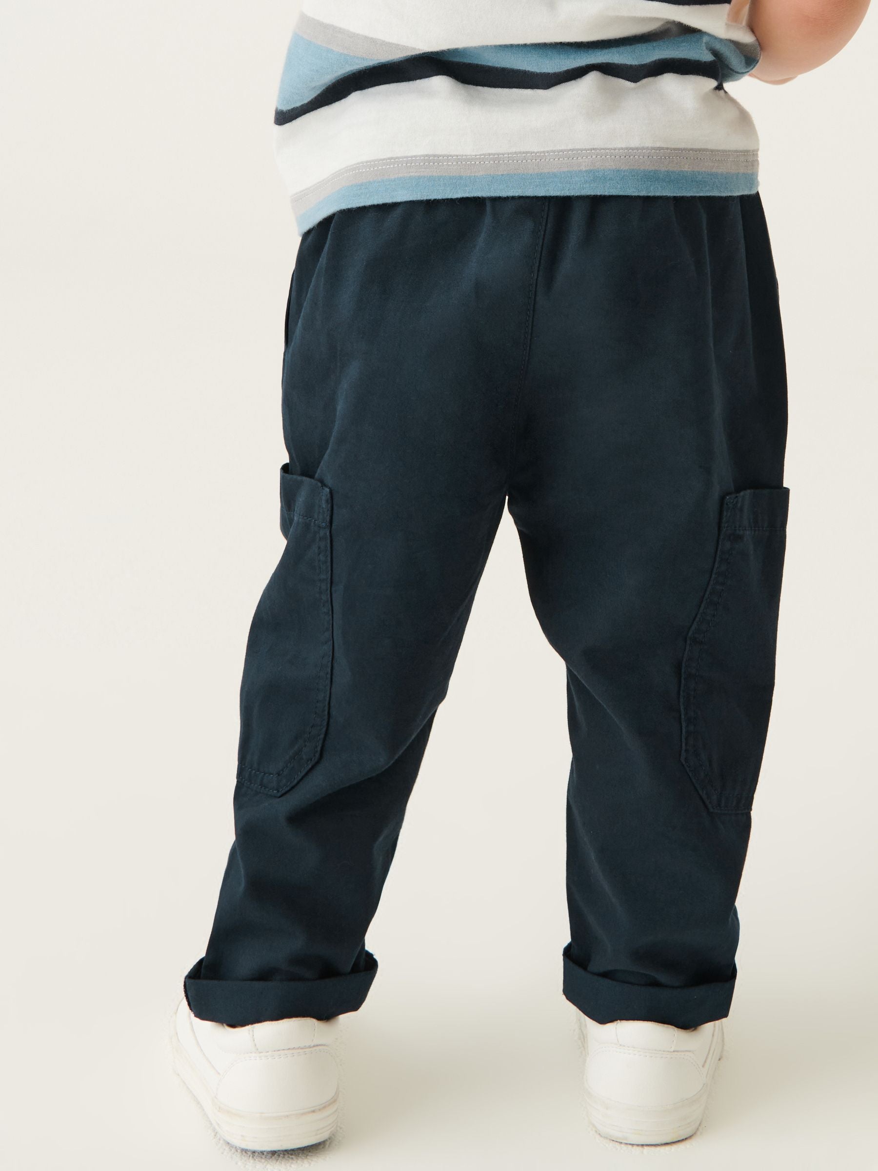 Navy Blue 100% Cotton Side Pocket Pull-On Trousers (3mths-7yrs)