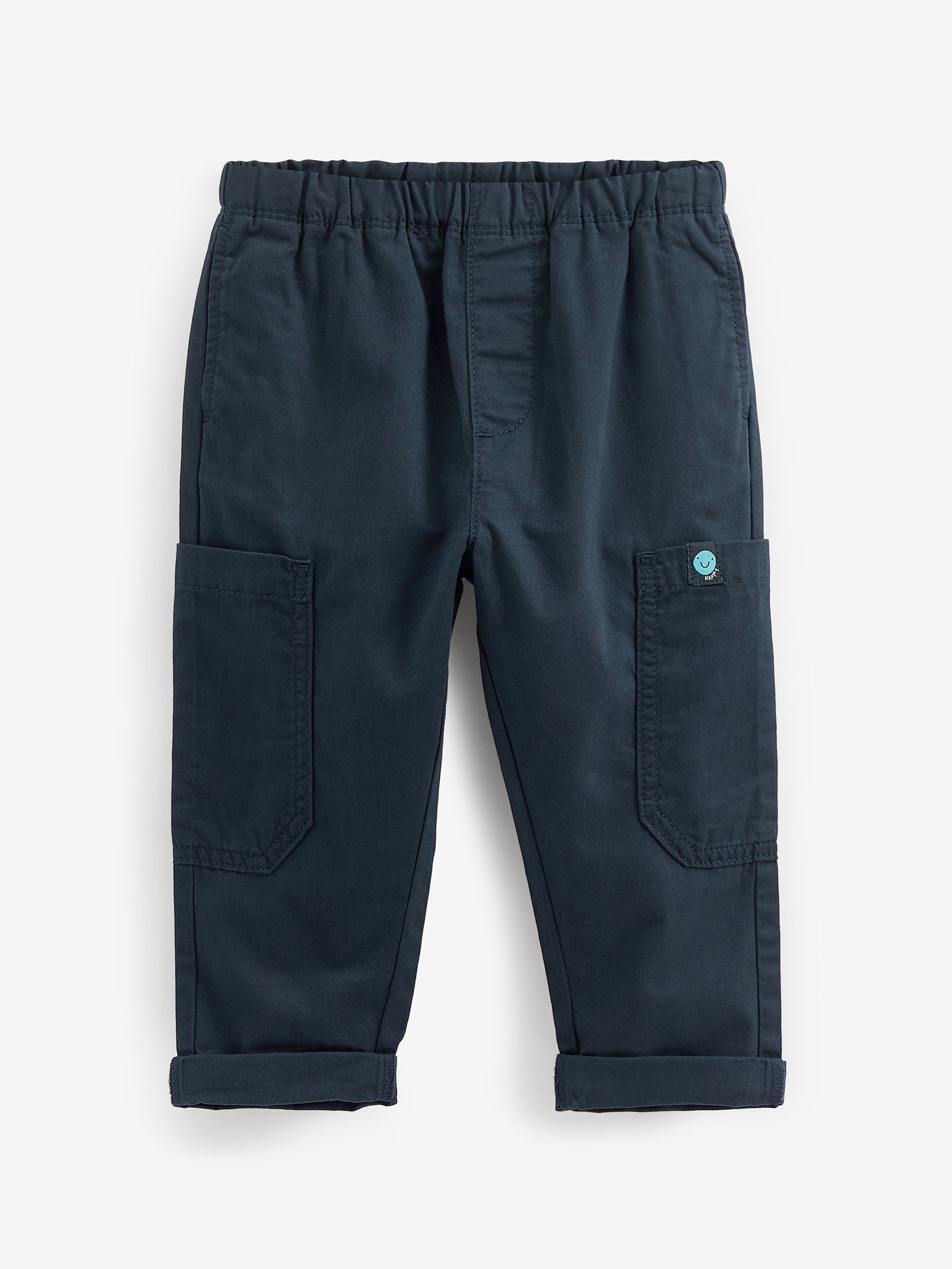 Navy Blue 100% Cotton Side Pocket Pull-On Trousers (3mths-7yrs)