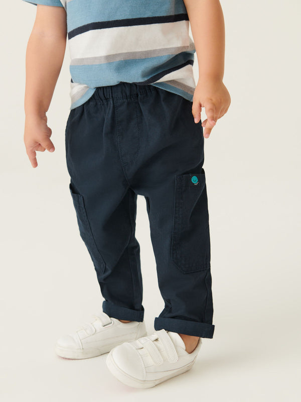 Navy Blue 100% Cotton Side Pocket Pull-On Trousers (3mths-7yrs)