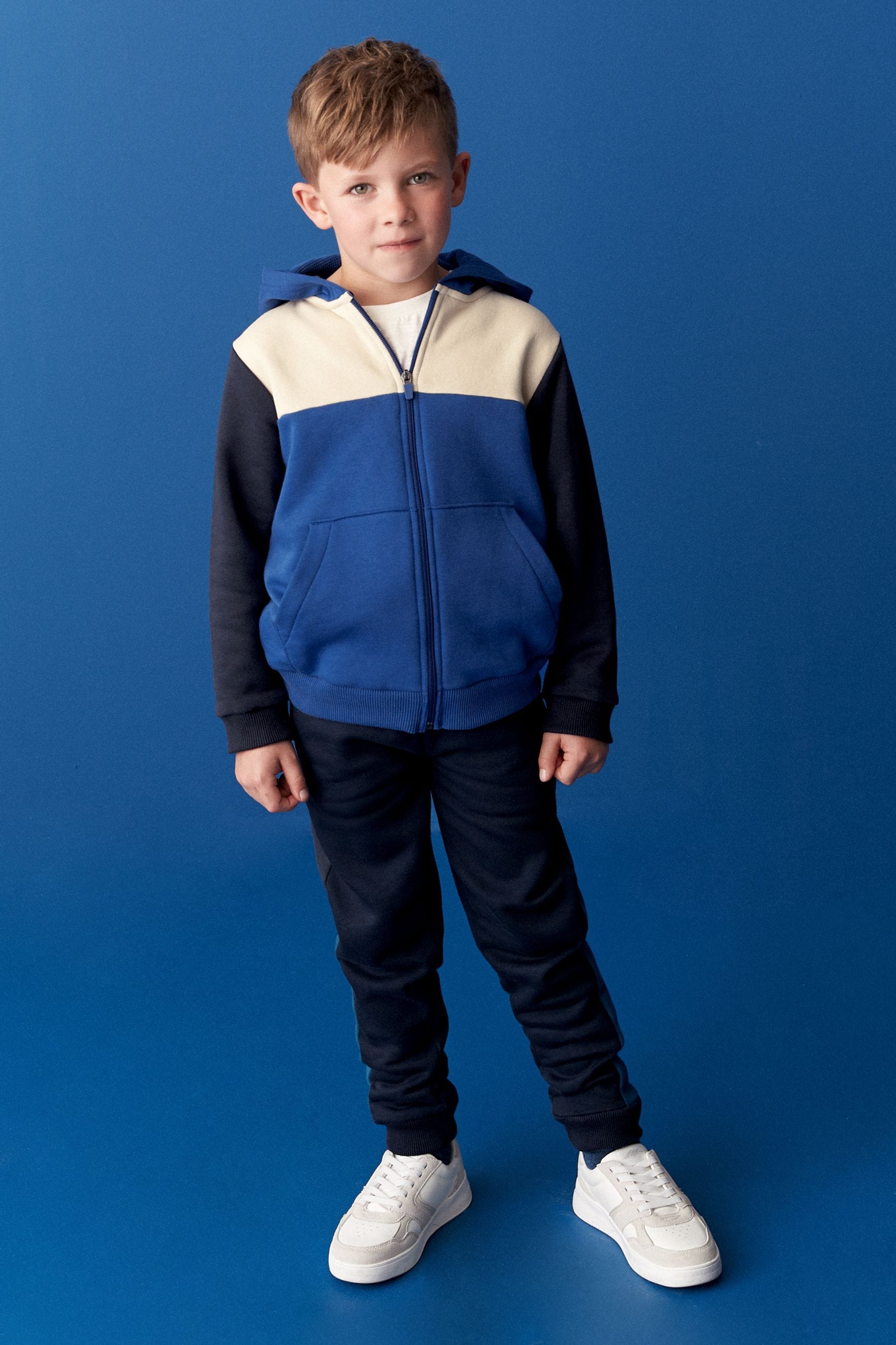 Cobalt Blue/White Colourblock Zip Through Hoodie And Joggers Set (3-16yrs)