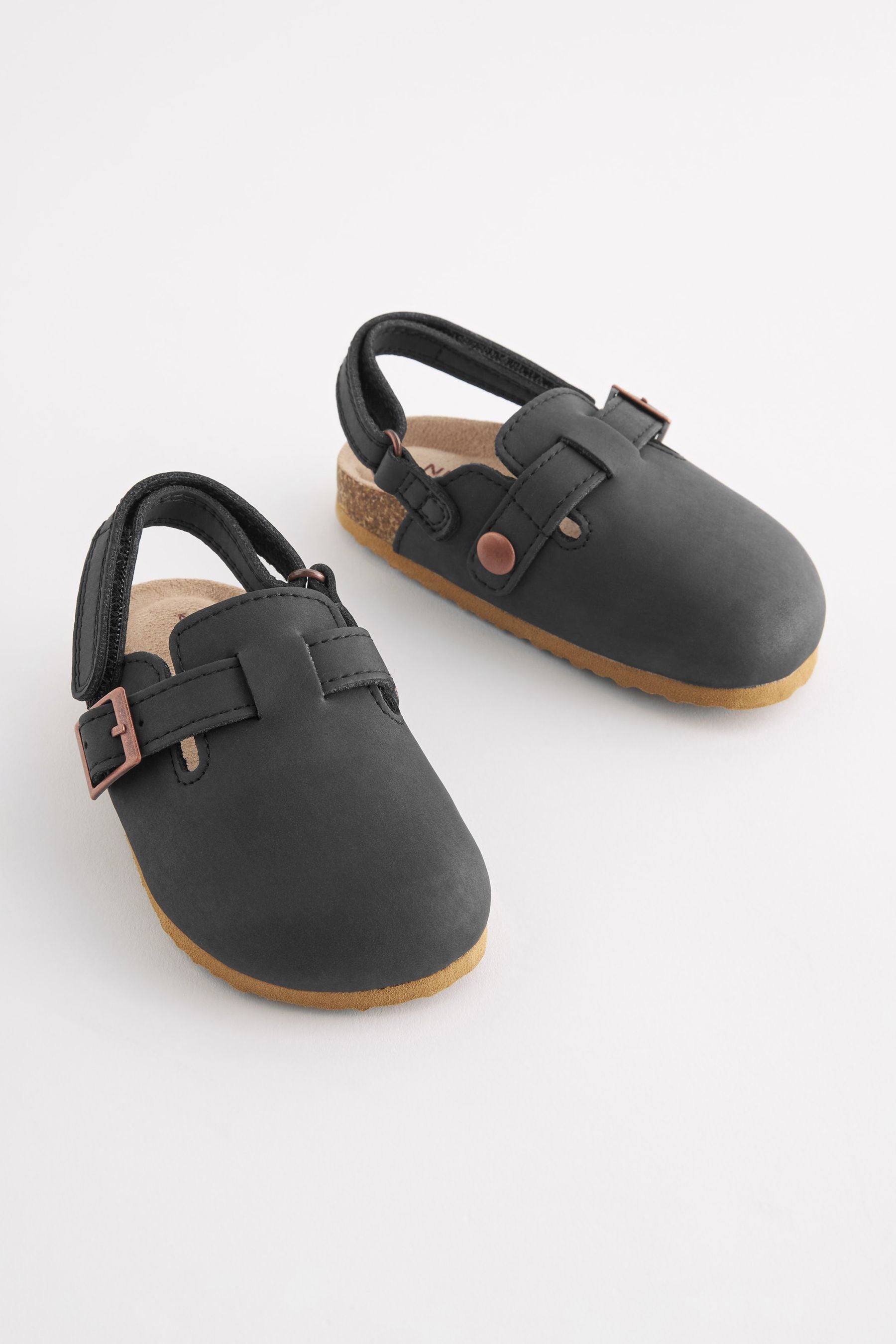 Black Leather Slip-On Clog Mules