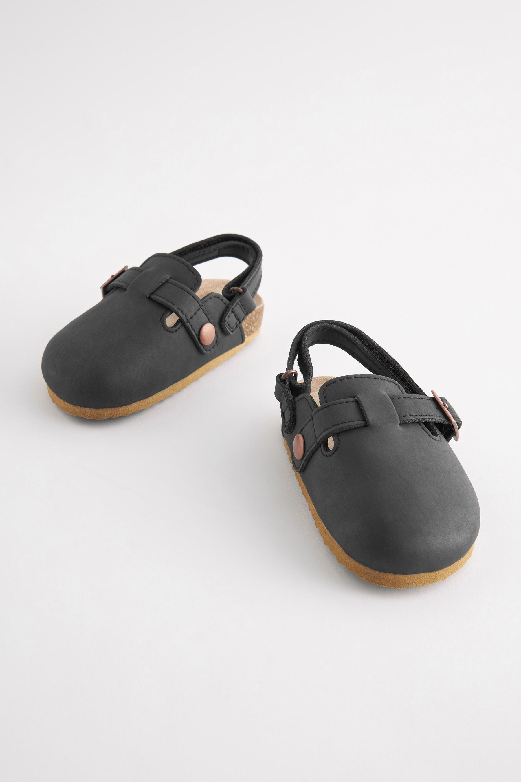 Black Leather Slip-On Clog Mules