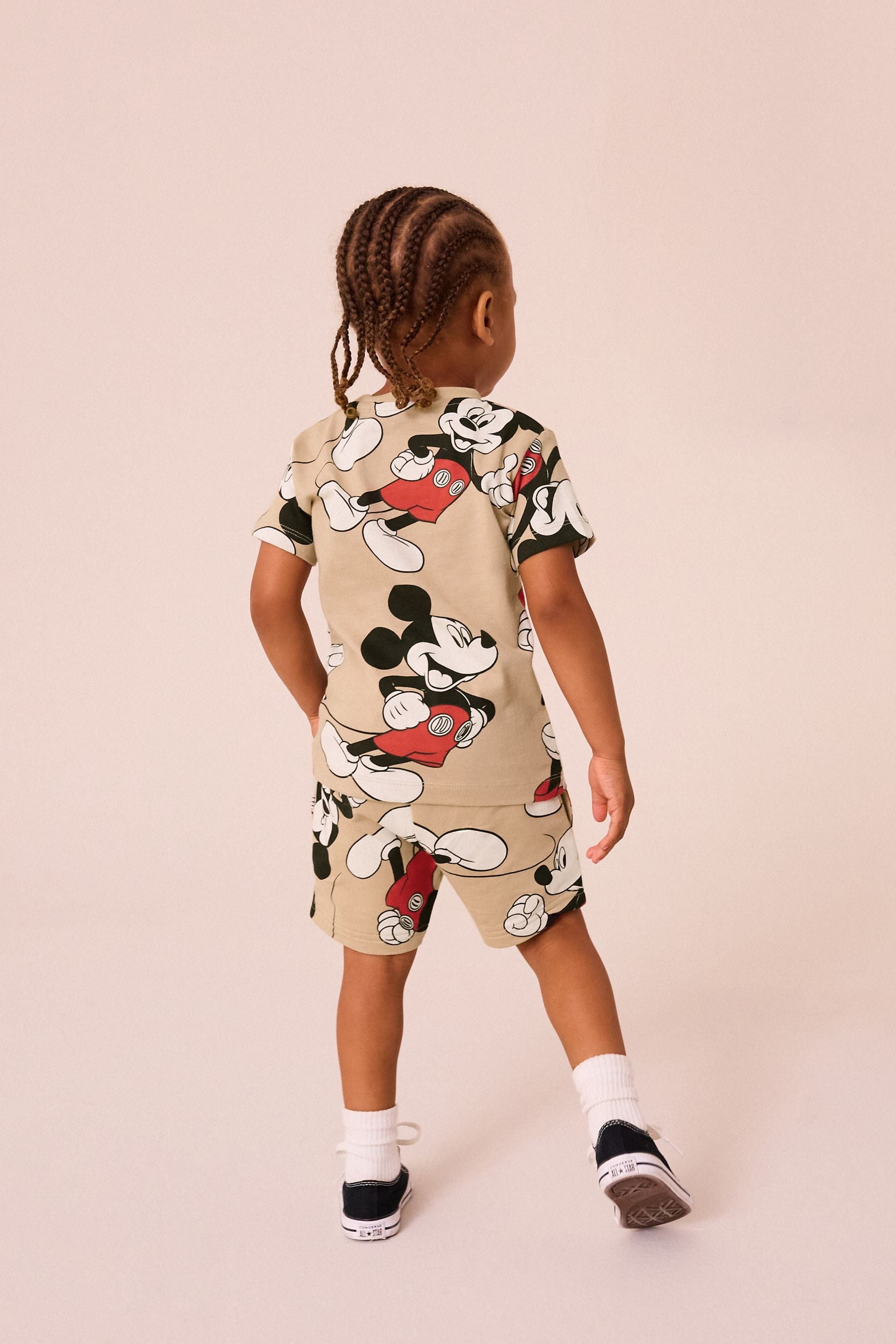 Neutral Tan Mickey Mouse 100% Cotton All Over Printed T-Shirt and Shorts License Set (3mths-8yrs)