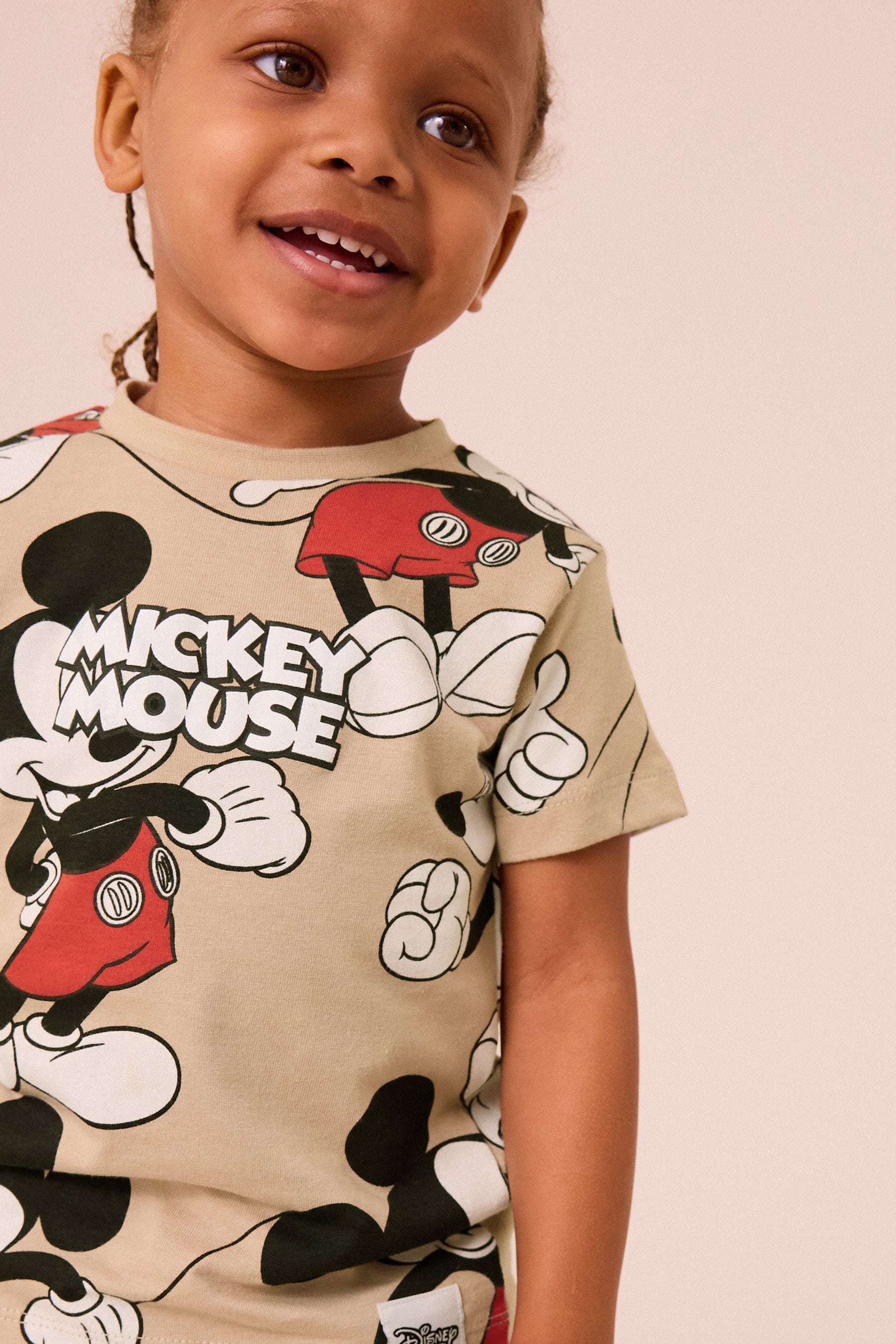 Neutral Tan Mickey Mouse 100% Cotton All Over Printed T-Shirt and Shorts License Set (3mths-8yrs)